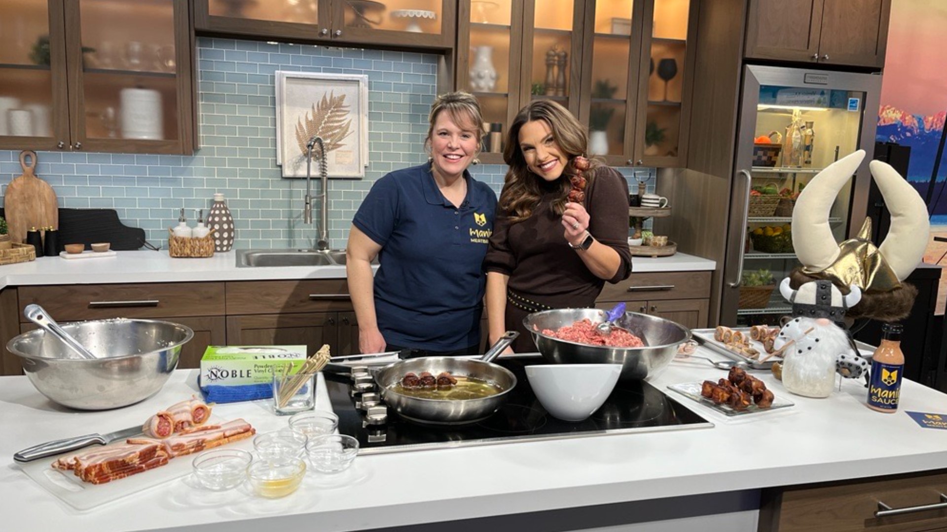 Carrie Stalder from Manic Meatball in Lakewood shows Amity how to make their famous bacon-wrapped meatball - perfect for a game day snack or a potluck.