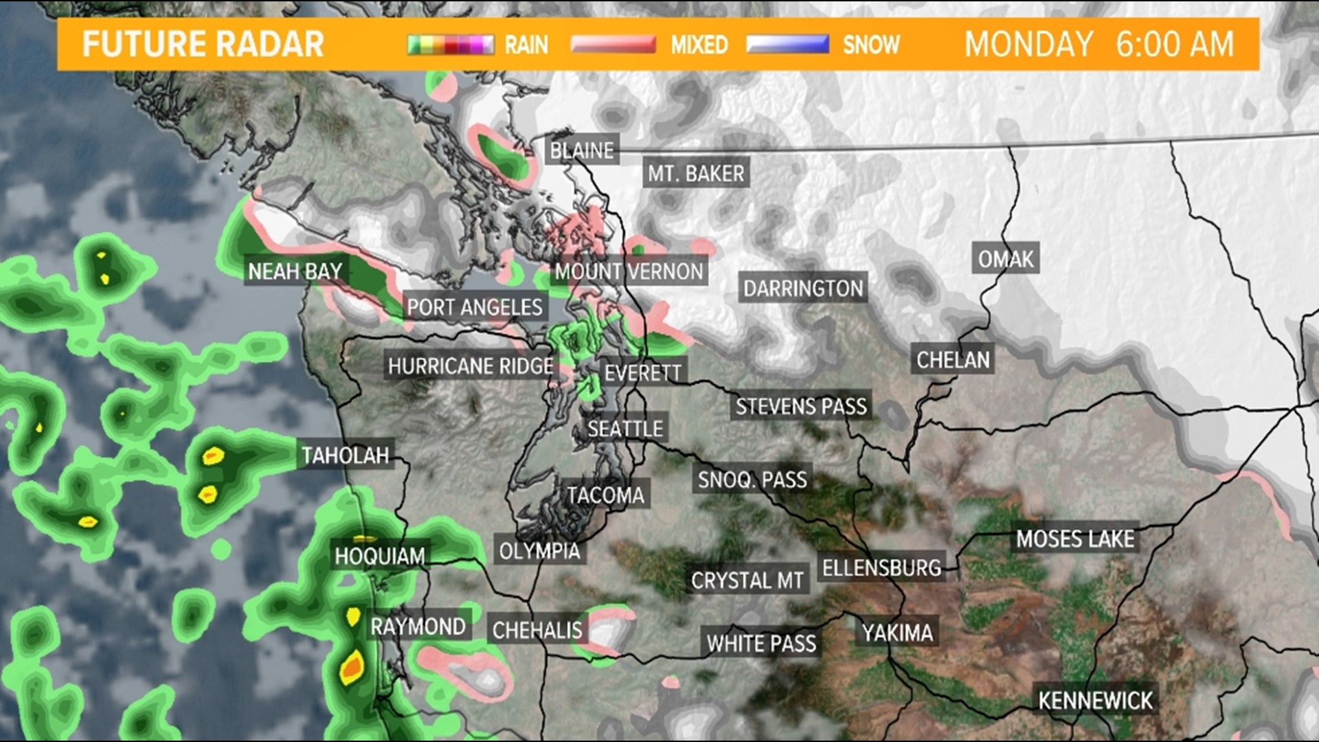 Timeline: Potential light lowland snow overnight into Monday | king5.com