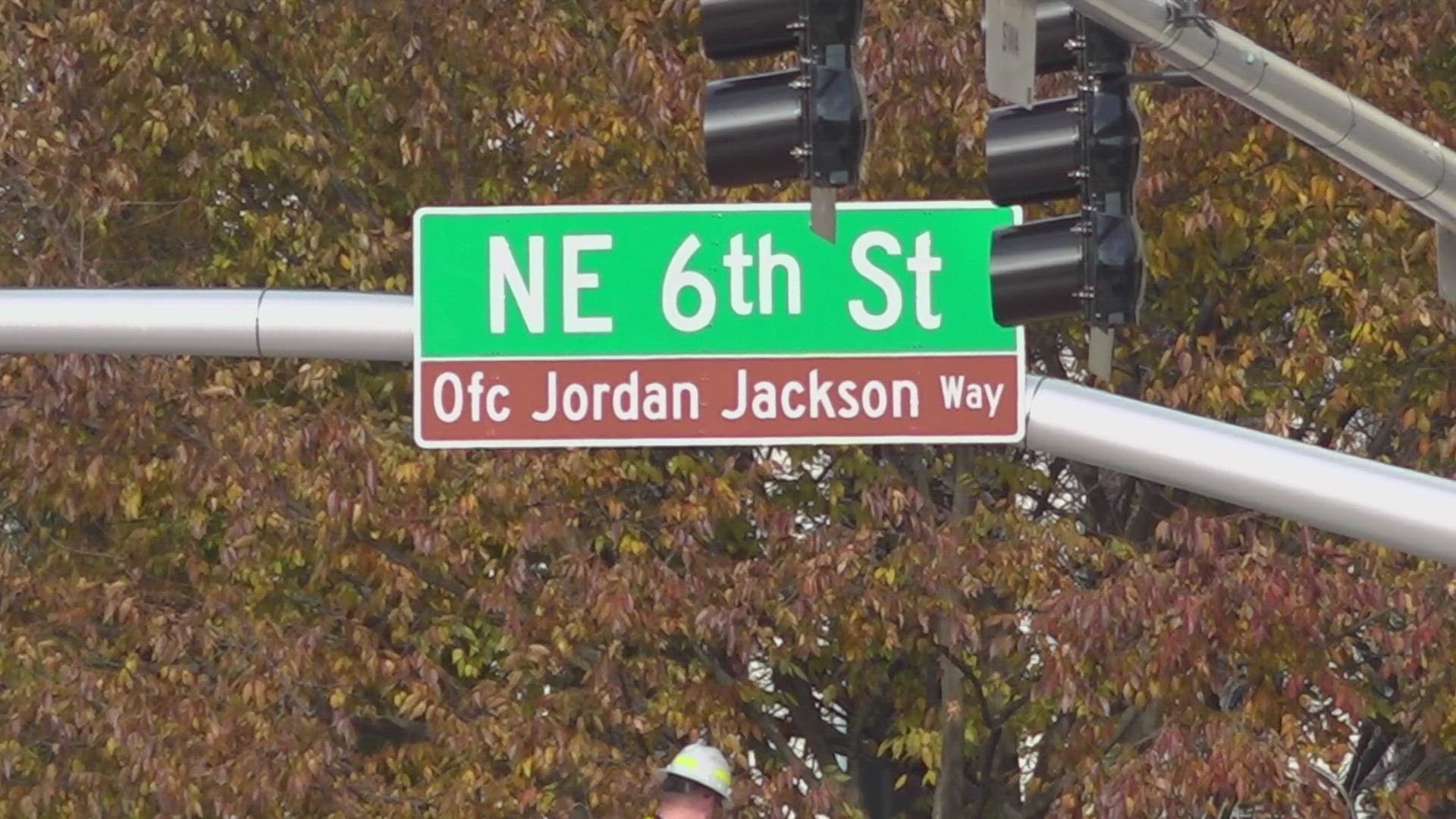 State leaders honored Officer Jordan Jackson with a Law Enforcement Medal of Honor and unveiled a street sign paying tribute to his service.