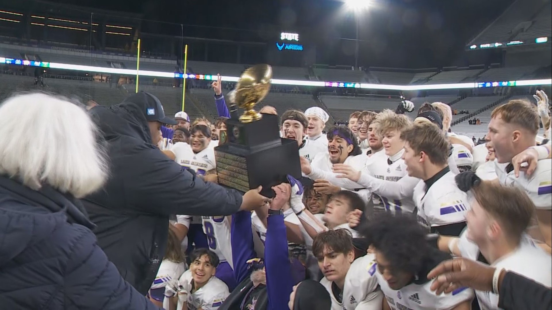 Lake Stevens defeats Graham-Kapowsin 31-6 to win the 4A State High School Football Title.  The win gives the Vikings back-to-back titles.