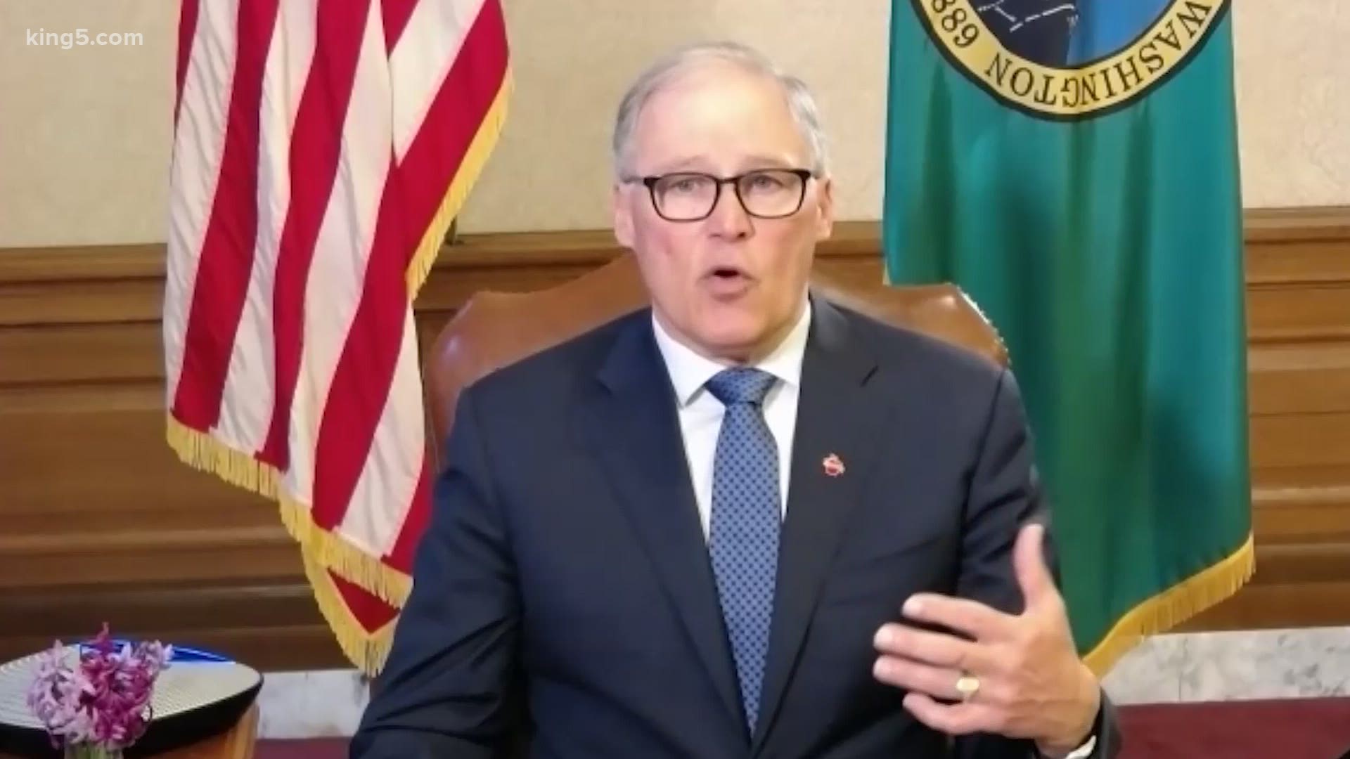 In an exclusive interview with KING 5, Gov. Jay Inslee discusses keeping kids on remote learning, and when we could be gathering in large groups again.