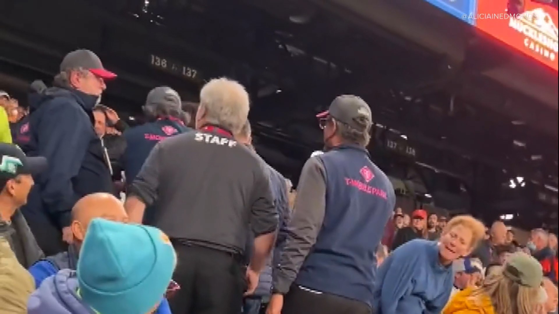 The fan appeared to have been escorted out of the game after hitting Kirby with the ball.