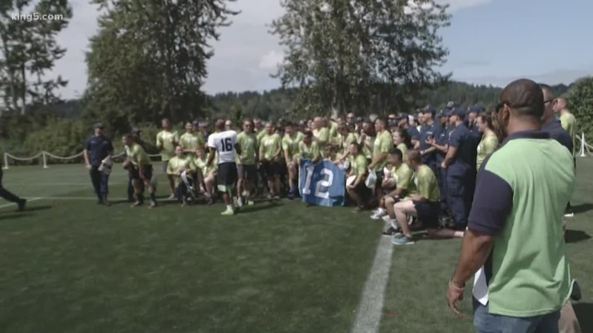 More than 50 members of Coast Guard Seattle participated in the USAA's Salute to Service NFL Bootcamp on Monday.