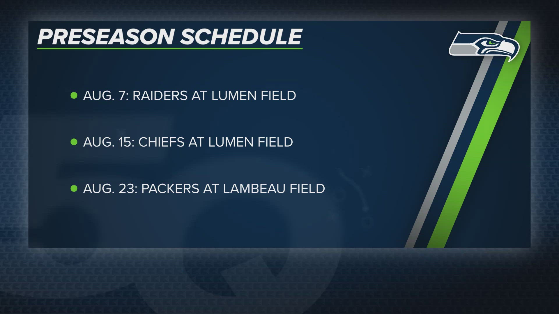 All three of the team's preseason games will be televised locally exclusively on KING 5.