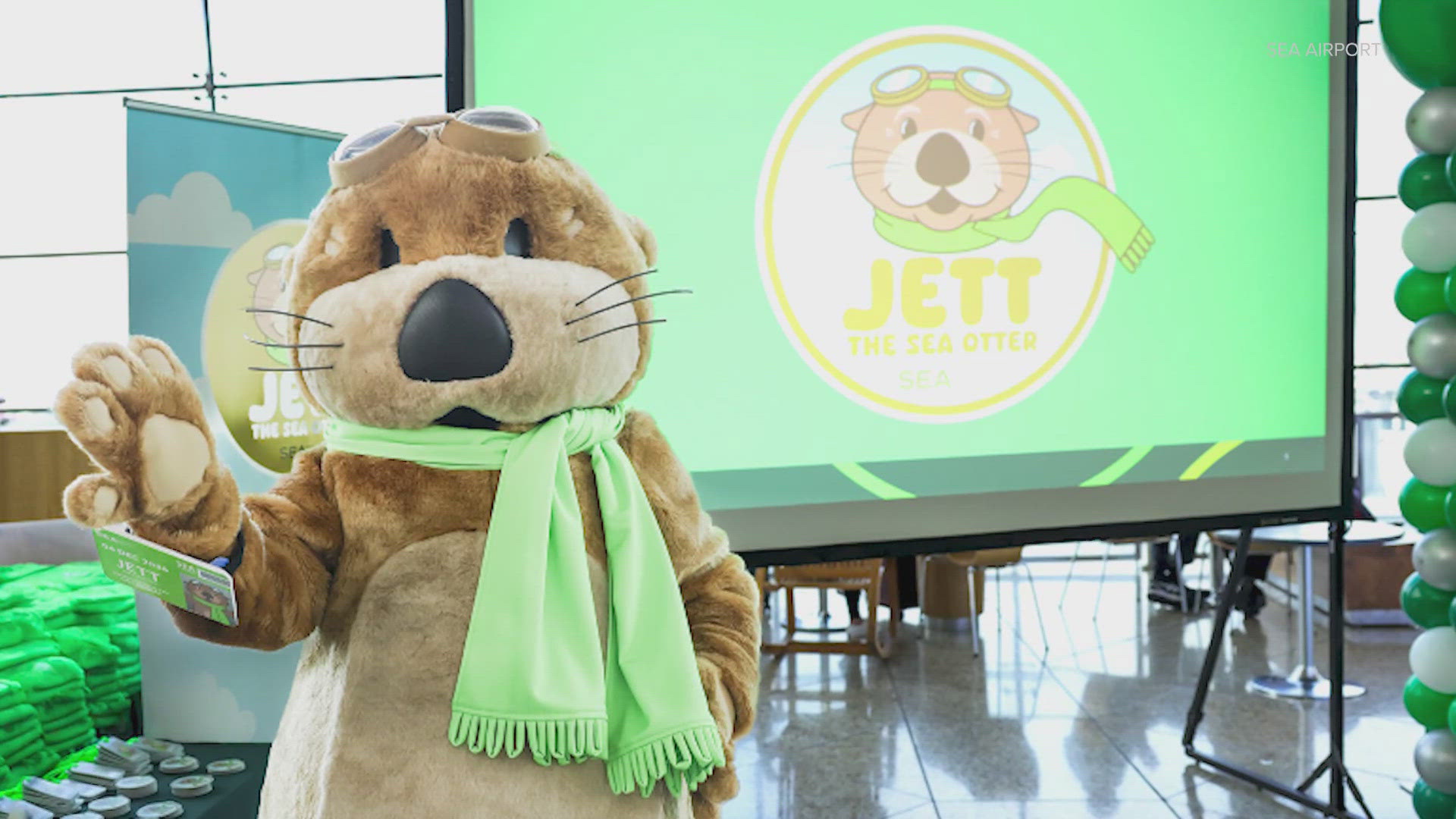 Jett the sea otter made his debut as the Seattle-Tacoma International Airport's mascot on Wednesday.