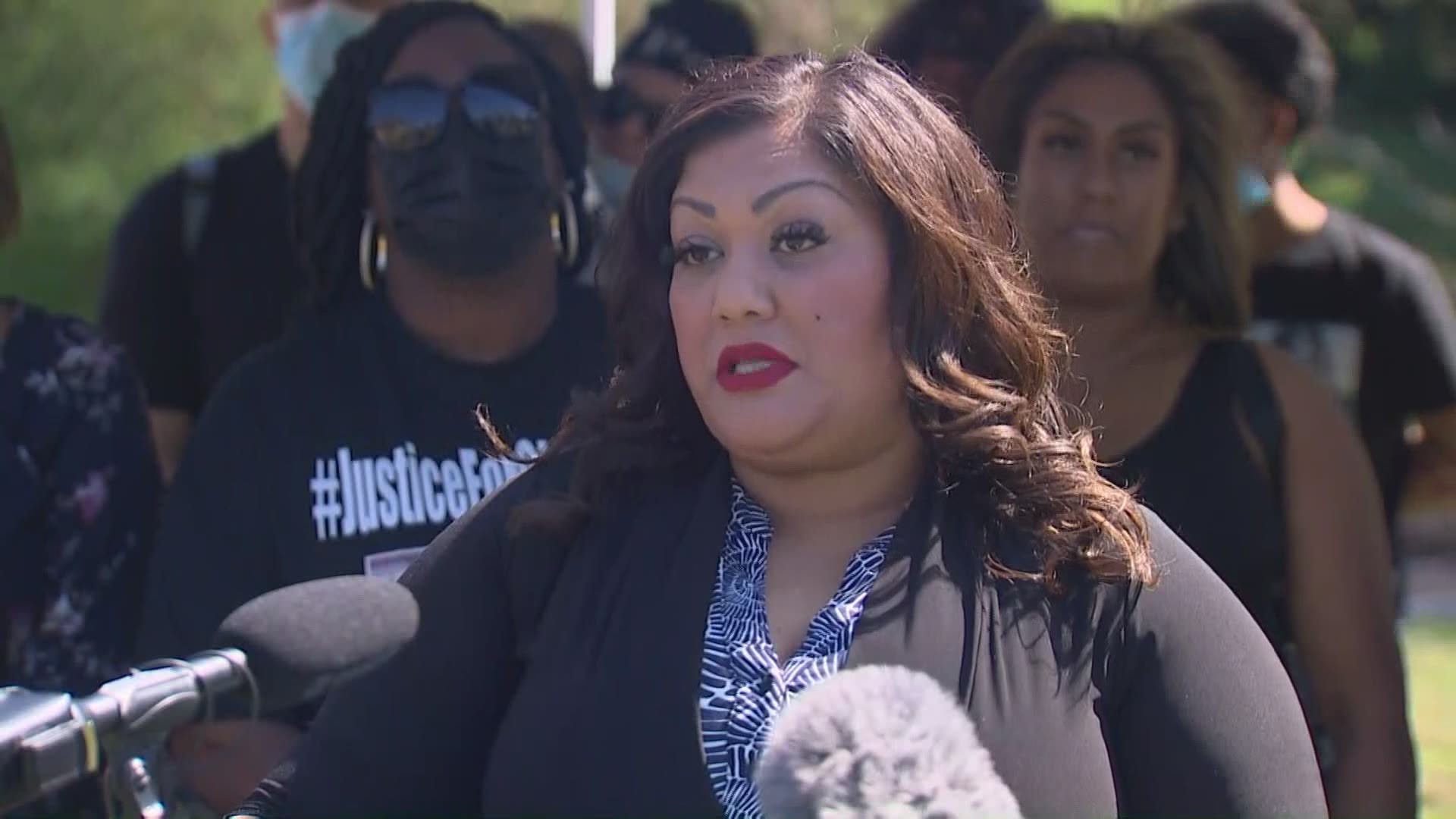Sonia Joseph, the mother of Giovonn Joseph-McDade, who was killed by police in 2017, speaks after the family settled with the city of Kent for $4.4 million.