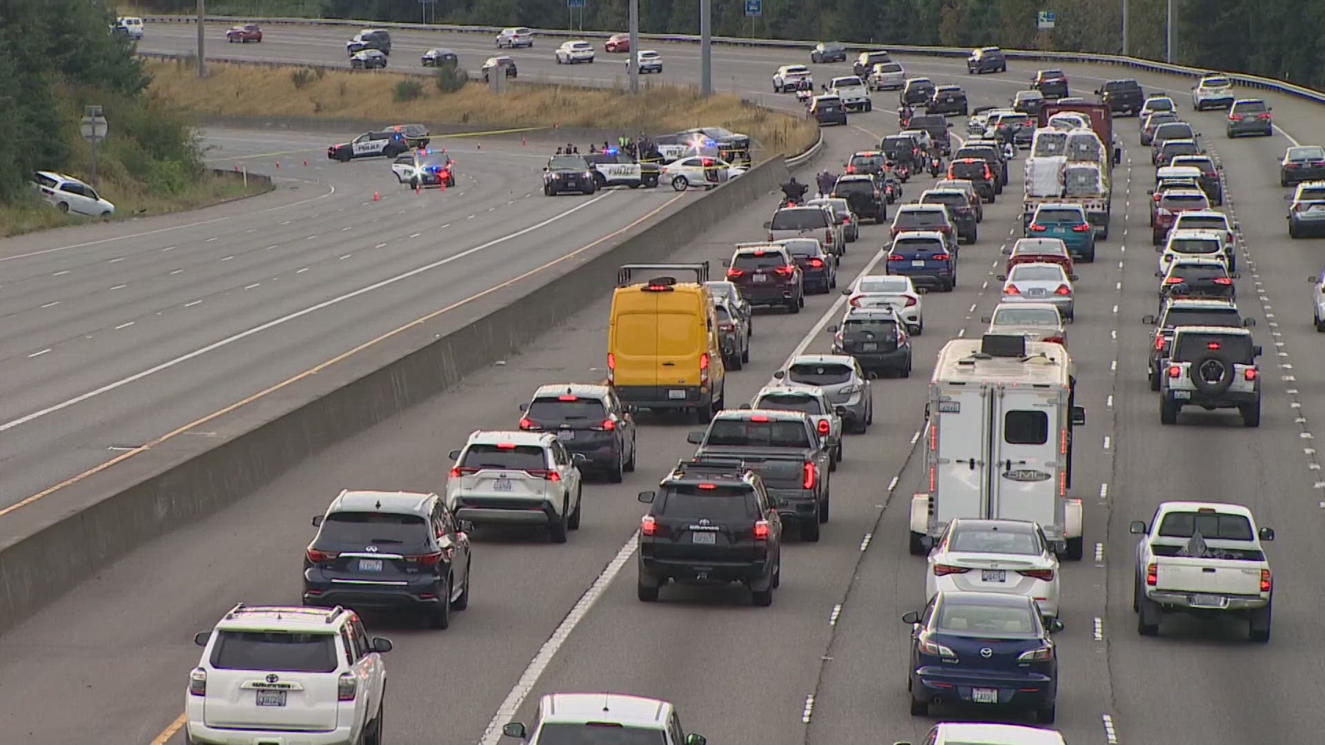 One man was killed and the suspect fled the scene, later crashing on I-5 and blocking traffic.