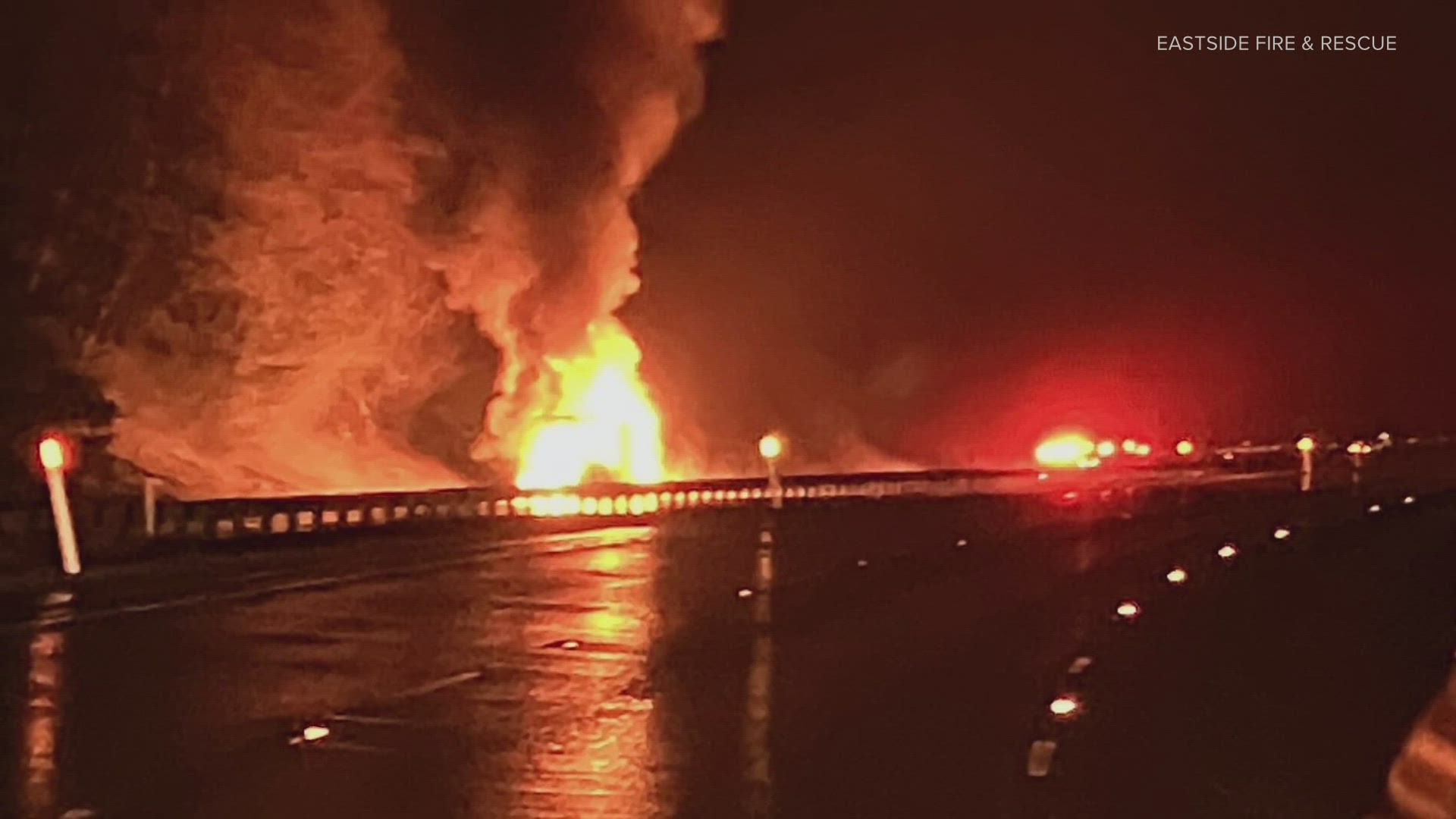 Both directions of Interstate 90 near milepost 42 were closed due to an RV fire. The eastbound lanes reopened shortly before 9 p.m.