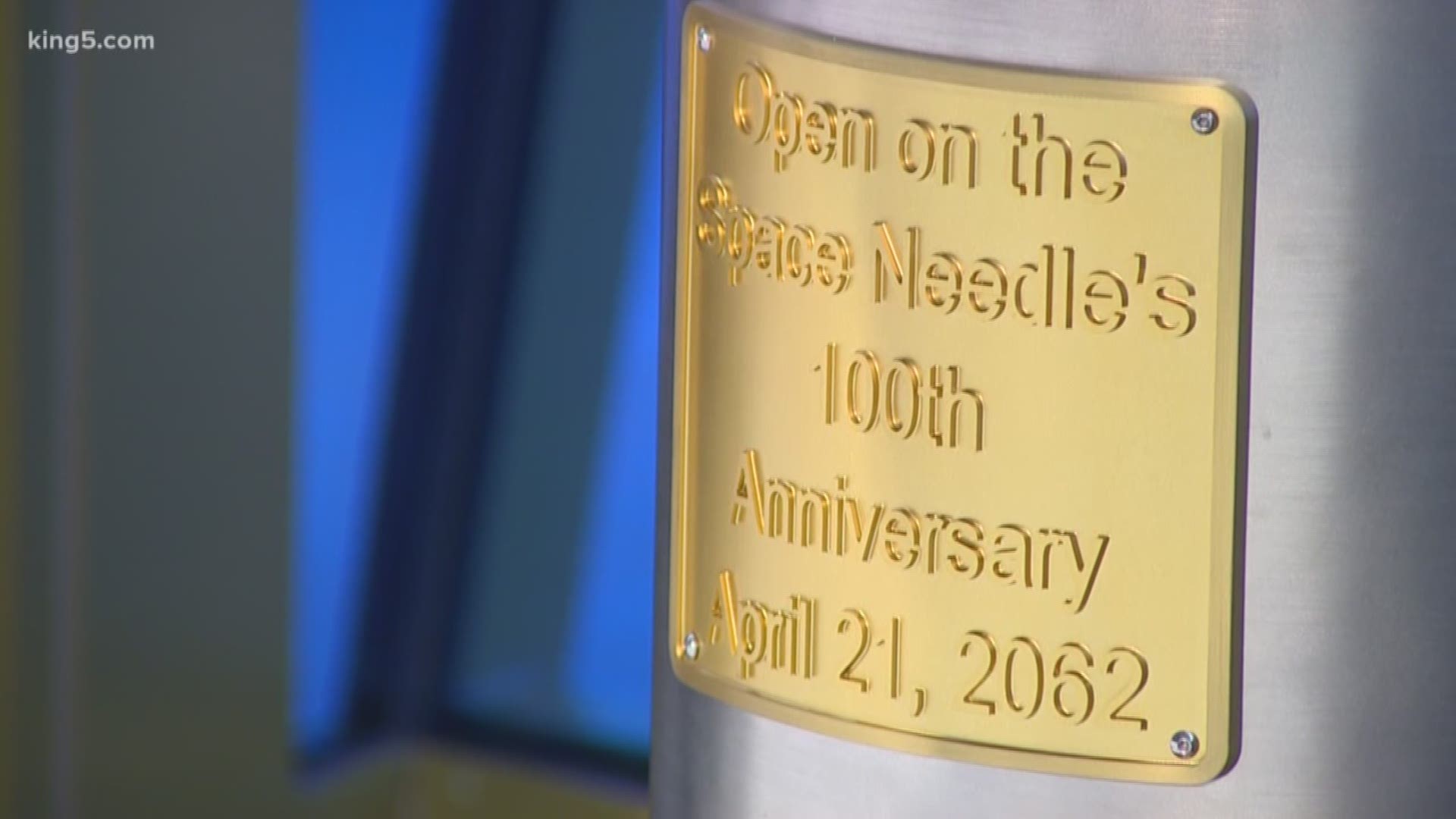 The time capsule won't be opened until April 21, 2062, the Space Needle's 100th anniversary.