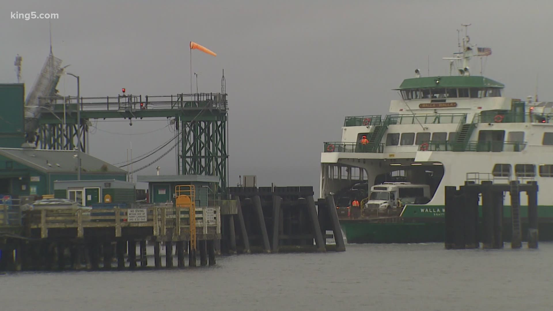 Lightning not only hit the M/V Puyallup, but also hit the overhead passenger loading ramp at the terminal.