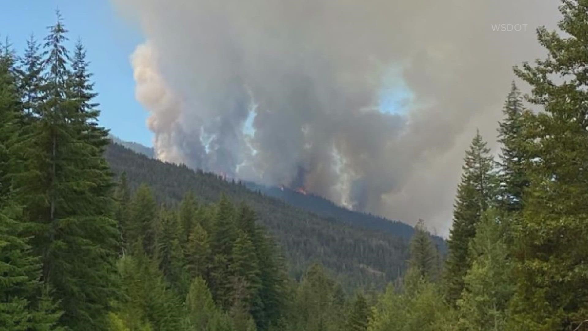 The Washington State Department of Transportation said a pilot car will escort vehicles between milepost 166 and 172 Tuesday while fire crews remained in the area.