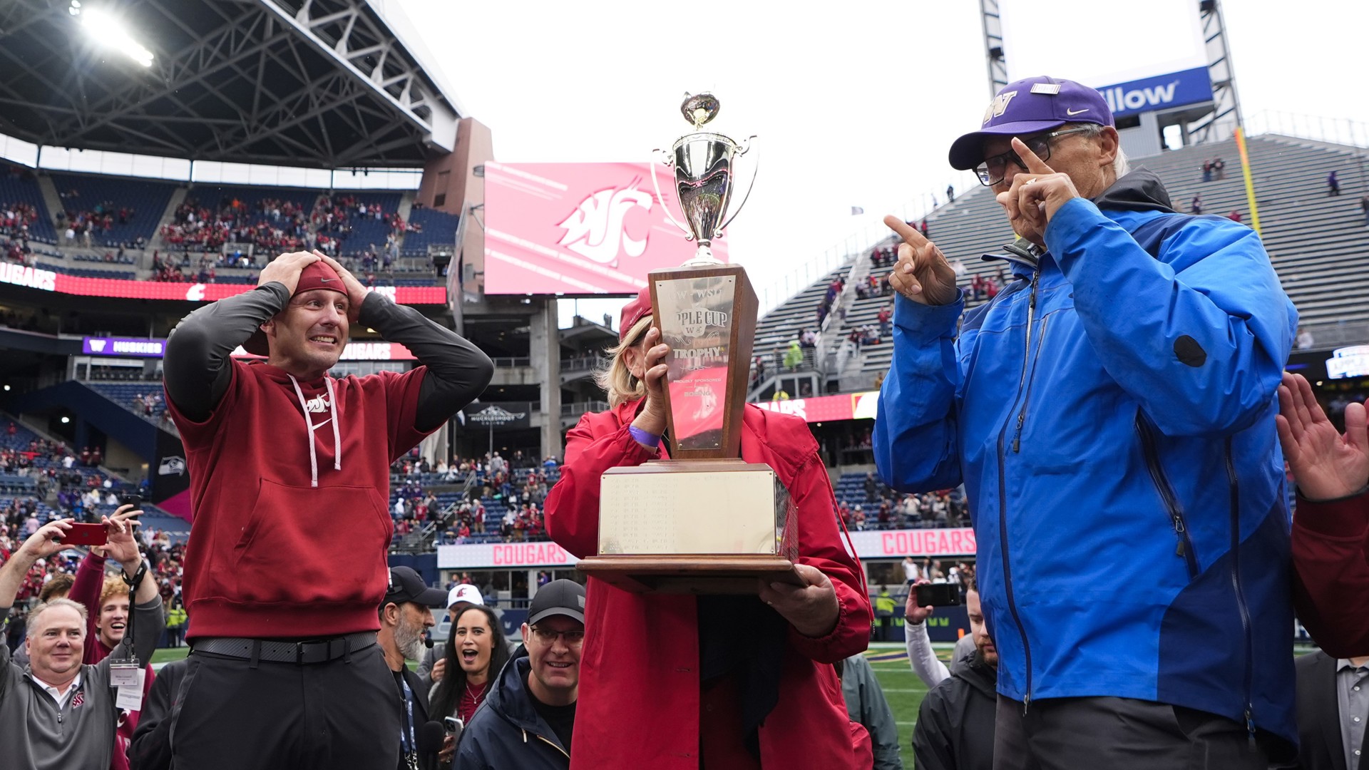 The Washington State Cougars defeated the Washington Huskies 24-19 in the Apple Cup in Seattle at Lumen Field. WSU coach Jake Dickert talks about the big win.