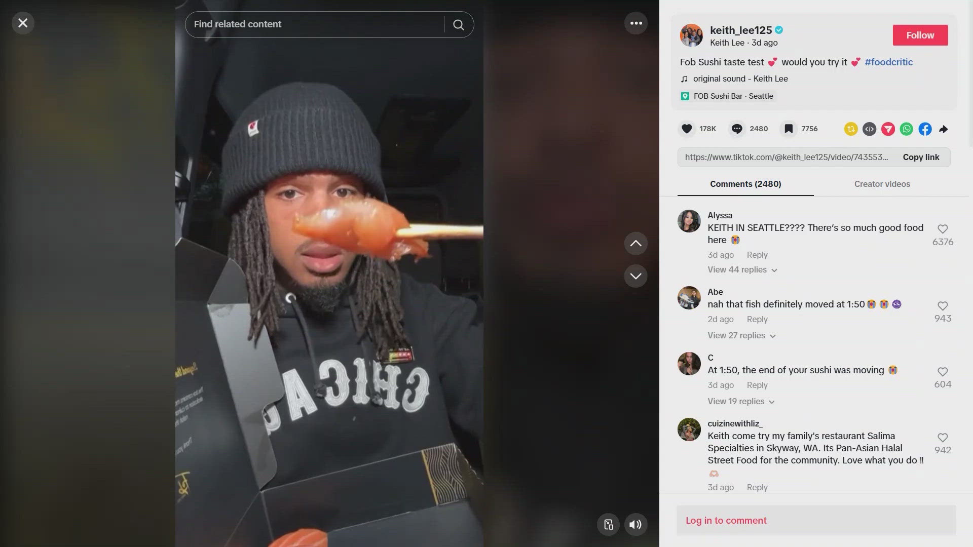 Seattle's FOB Sushi got a recent boost from a visit by Tik Tok star Keith Lee. But video of the sushi Lee ate is getting some scrutiny from his viewers.