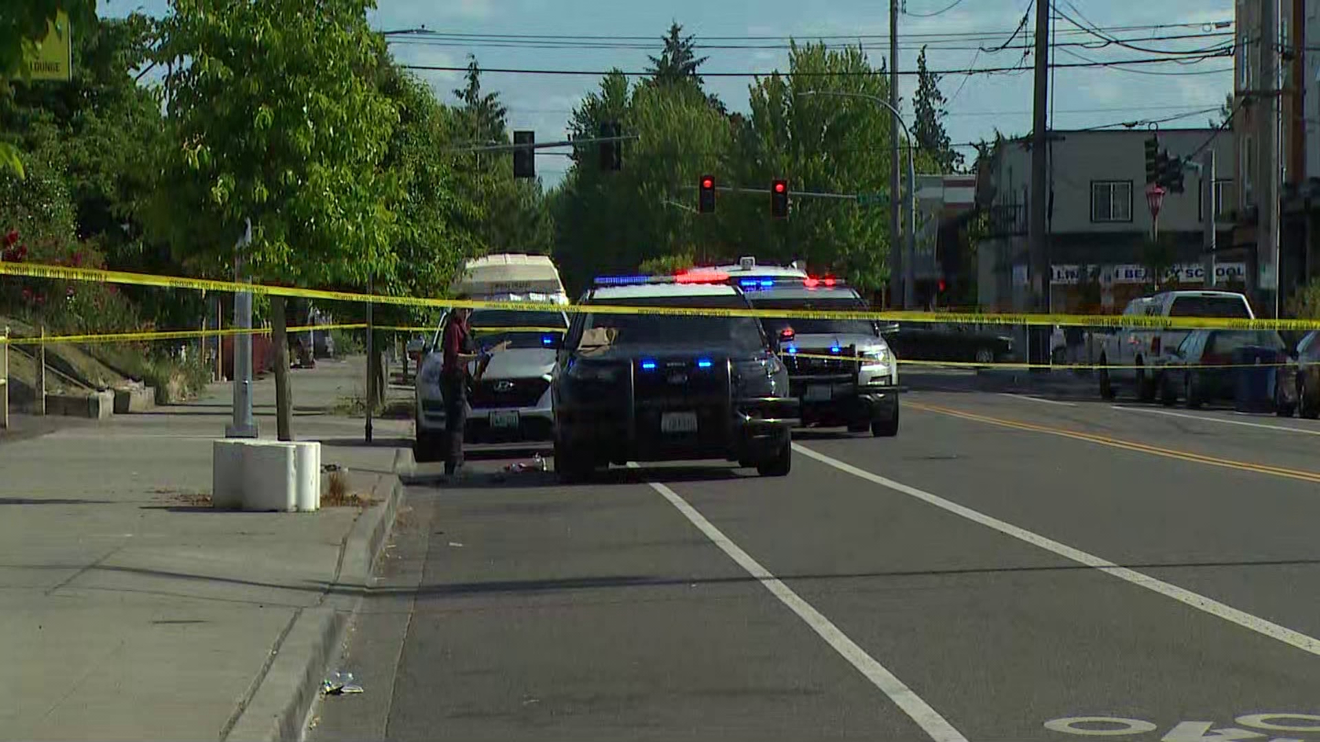 One person was shot outside Lincoln High School on Tuesday afternoon and Tacoma police officers are searching for the suspect.