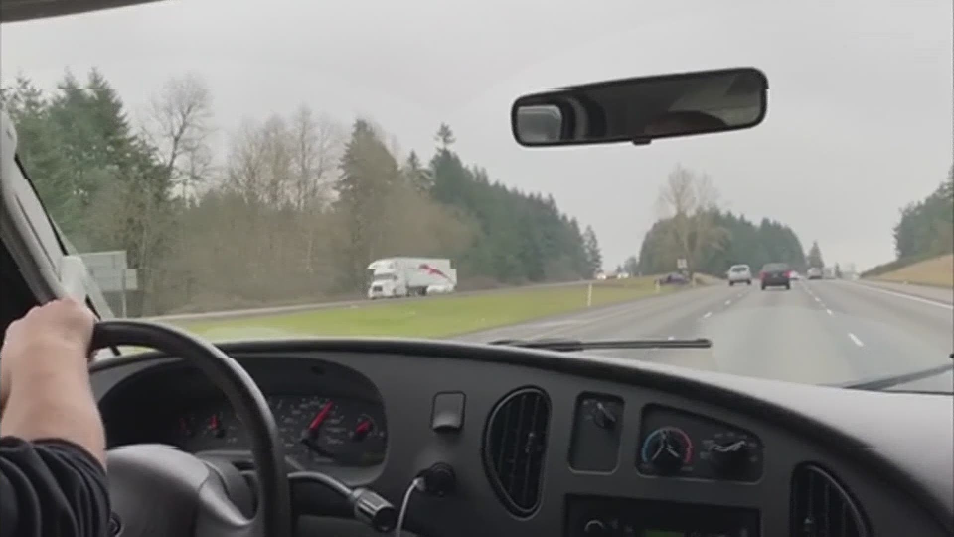 A group of teenagers captured video of a suspect driving a stolen ambulance along I-5 in Cowlitz County on Friday, Dec. 27, 2019.