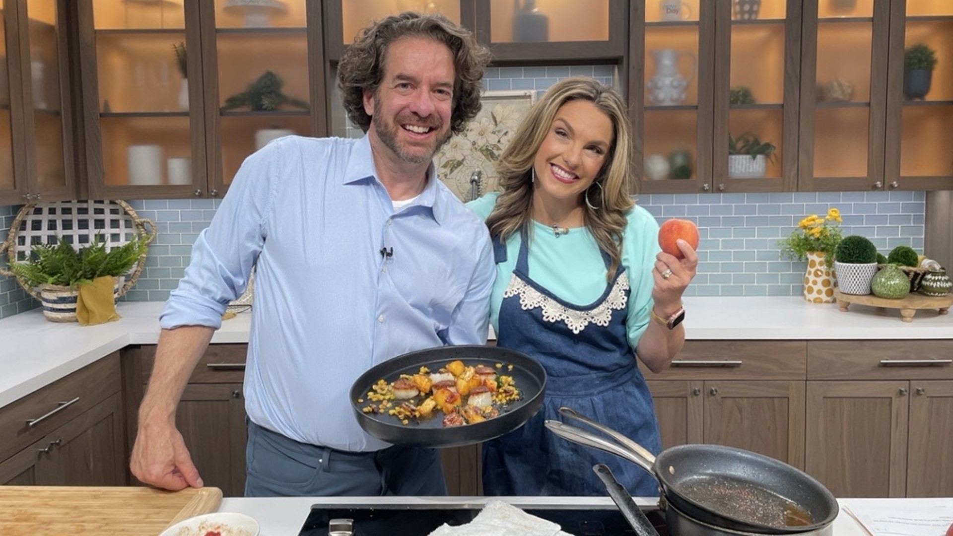 Chef Jason Wilson from The Lakehouse loves using peaches in his summer dishes. His peach salad with pistachios is another peachy delight. #newdaynw
