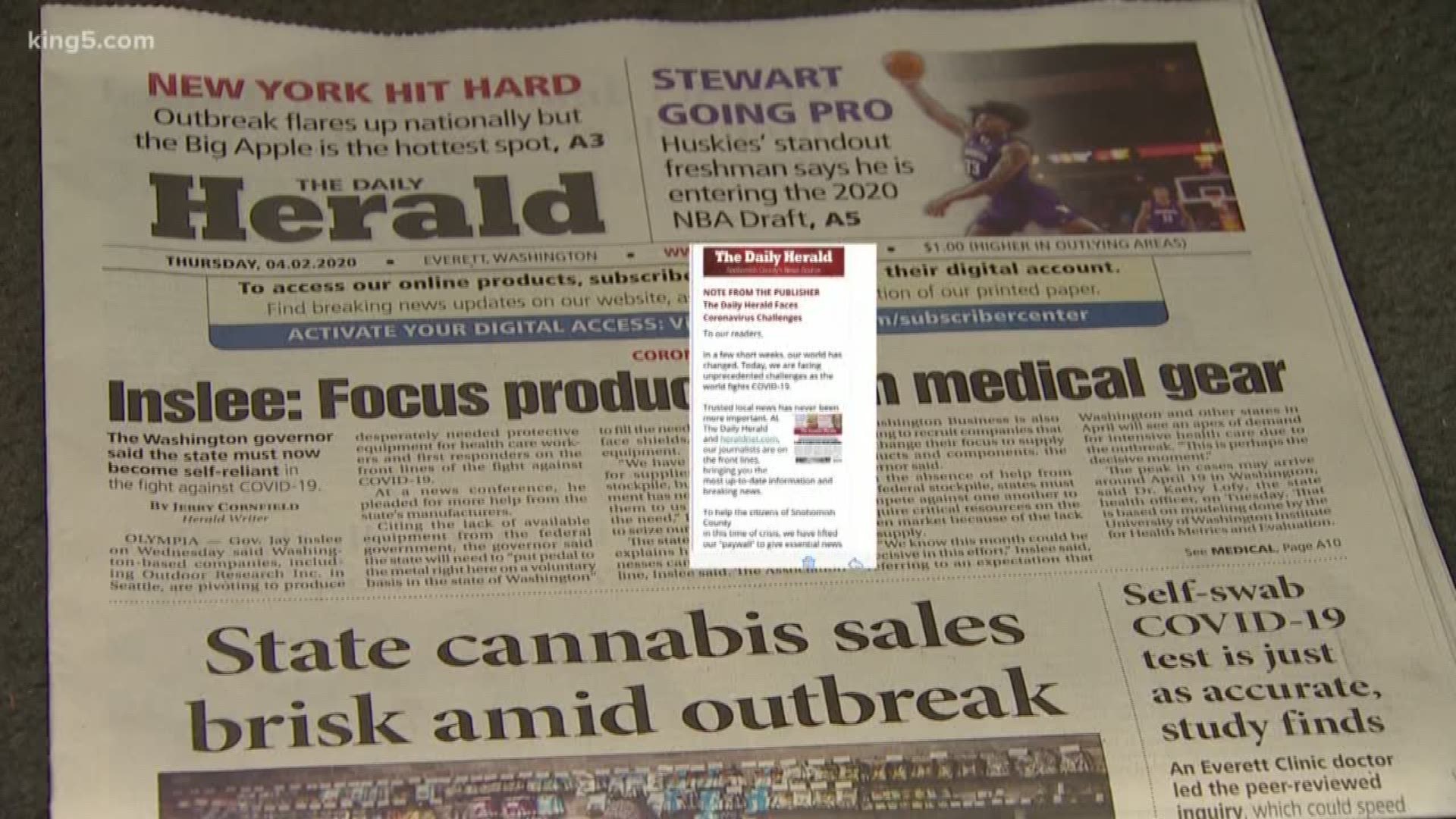 The Everett Herald in Snohomish County is struggling to stay afloat right now due to the financial woes caused by the coronavirus.