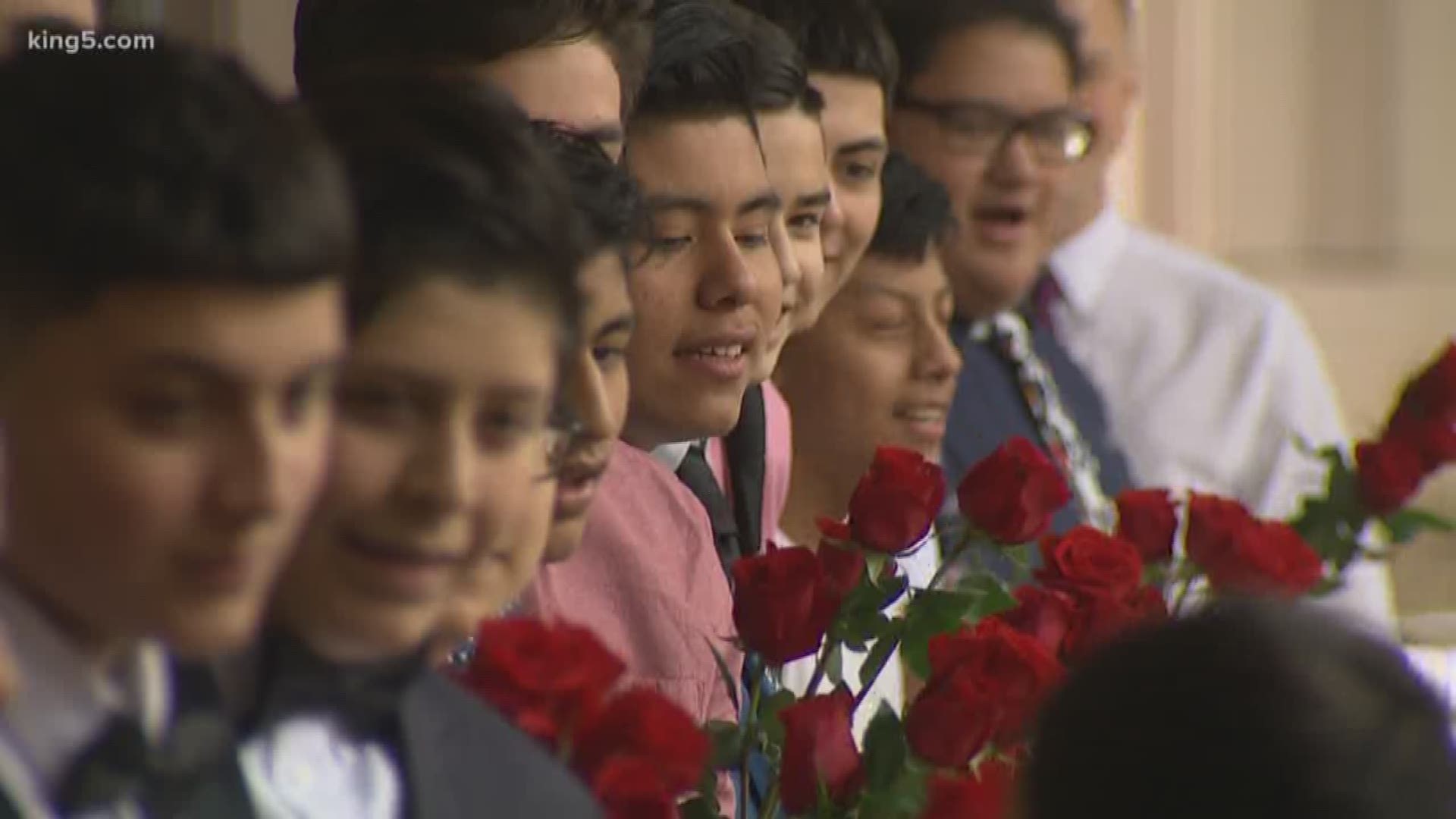 Valentine's day was a chance for a group of local students to show compassion. The group of all boys handed out valentines to everyone today, making sure no one was left out. KING 5 photojournalist Emily Landeen went to Chinook Middle School for the story.