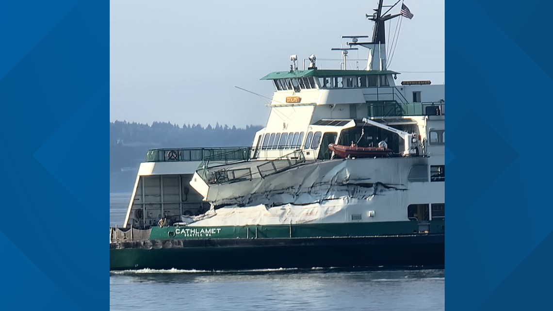 Ferry significantly damaged in 'hard landing' at Fauntleroy dock | king5.com