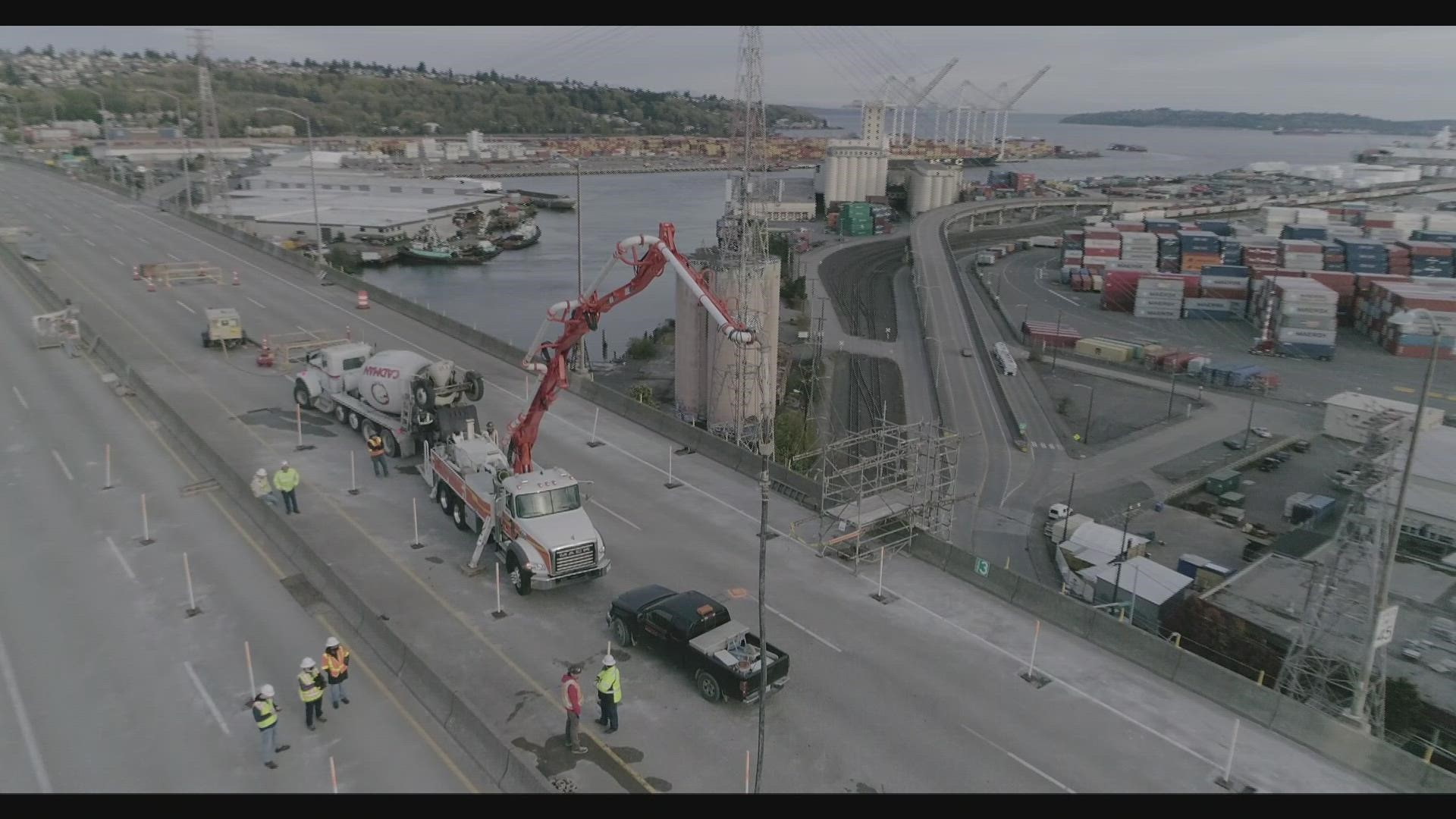 The Seattle Department of Transportation said its contractor completed the first pour of specialized structural concrete on the West Seattle Bridge. (Courtesy: SDOT)