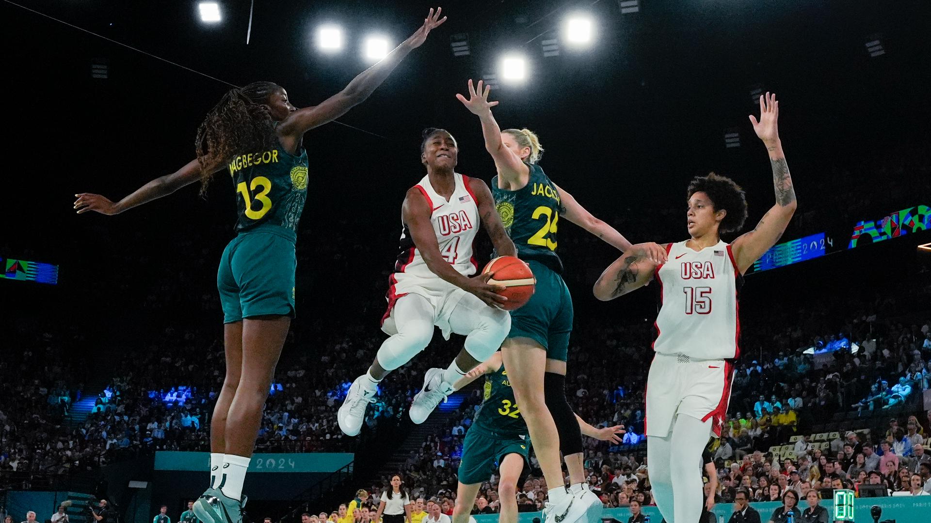 KING 5's Chris Egan spoke with current and former Seattle Storm players who are competing in the Paris Olympics.