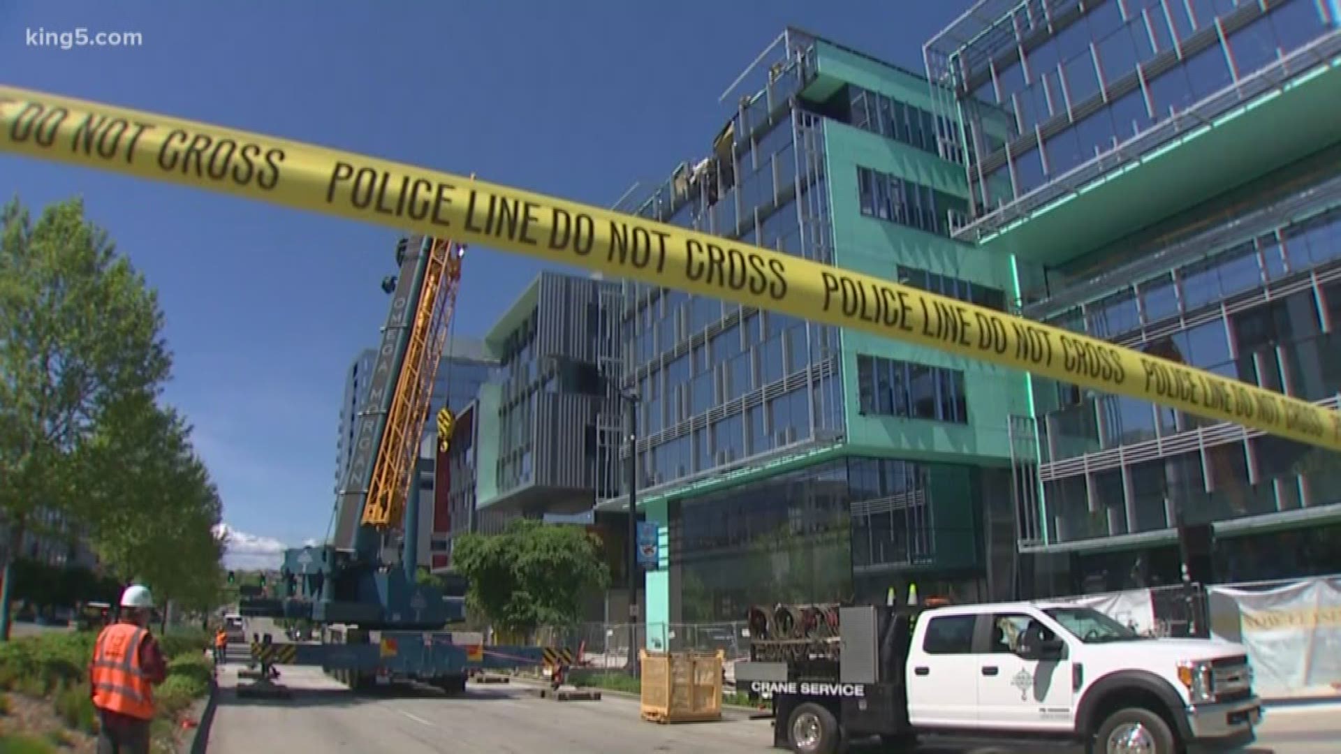 Four people were killed Saturday when a crane collapsed from atop a new Google Seattle campus building at Mercer Street and Fairview Avenue.