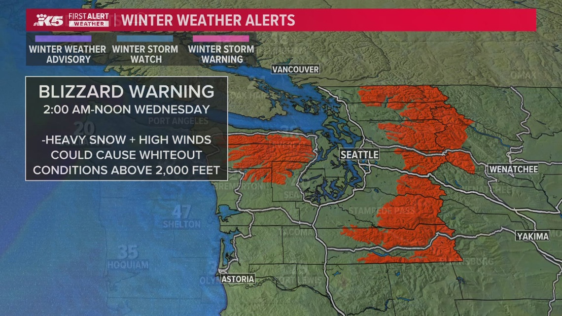Overnight blizzard warning anticipates whiteout conditions | king5.com