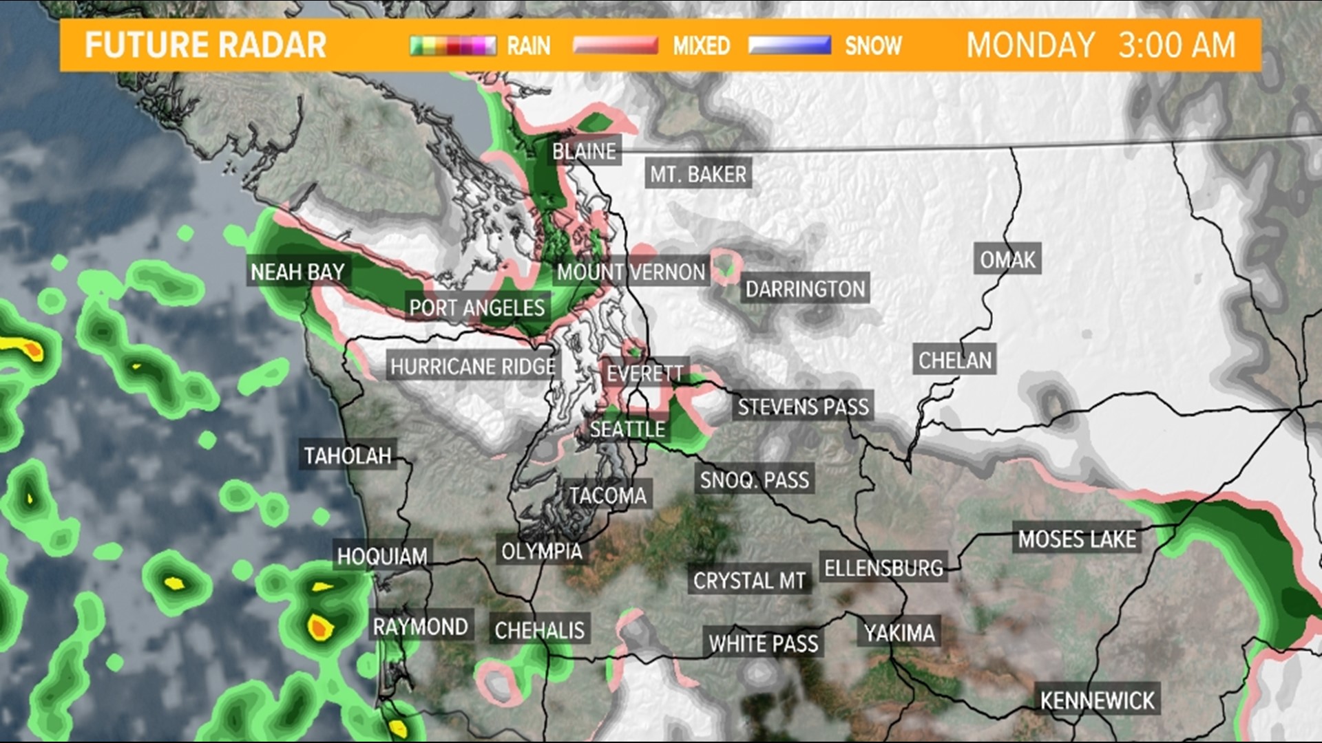 Timeline: Potential light lowland snow overnight into Monday | king5.com