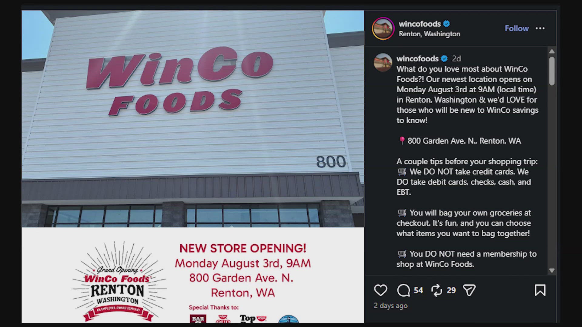 WinCo Foods opening in Renton