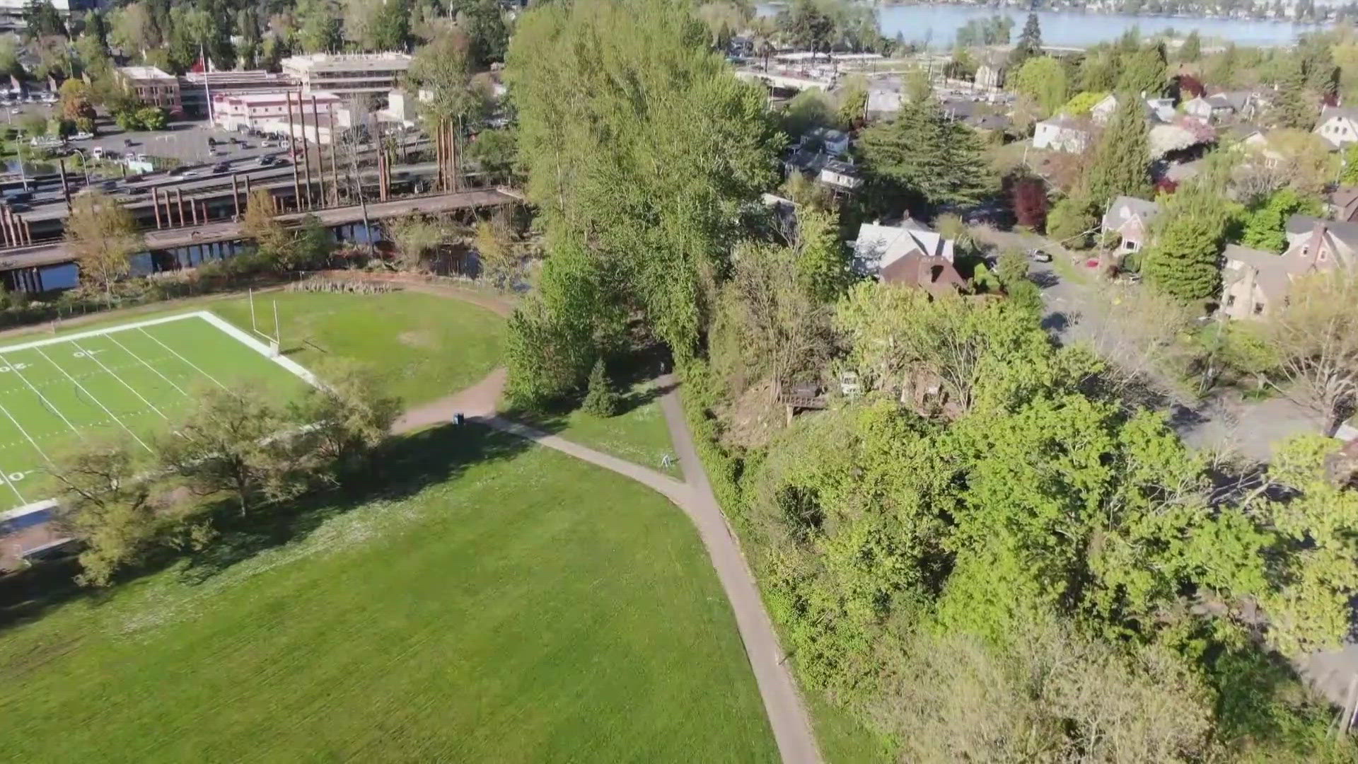 The bike trail runs from Montlake Playfield to the Highway 520 bridge with connections to a wider trail system.