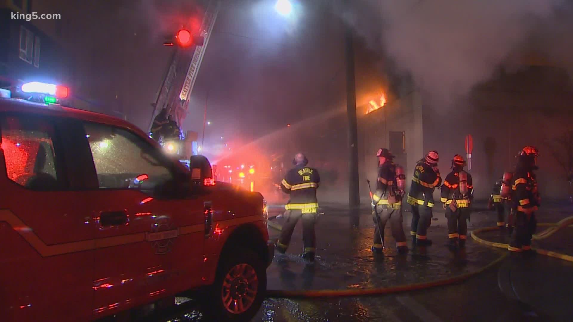 A fire broke out late Monday night at Lake City Center, destroying at least three businesses. Seattle Fire crews battled the two-alarm blaze past midnight.