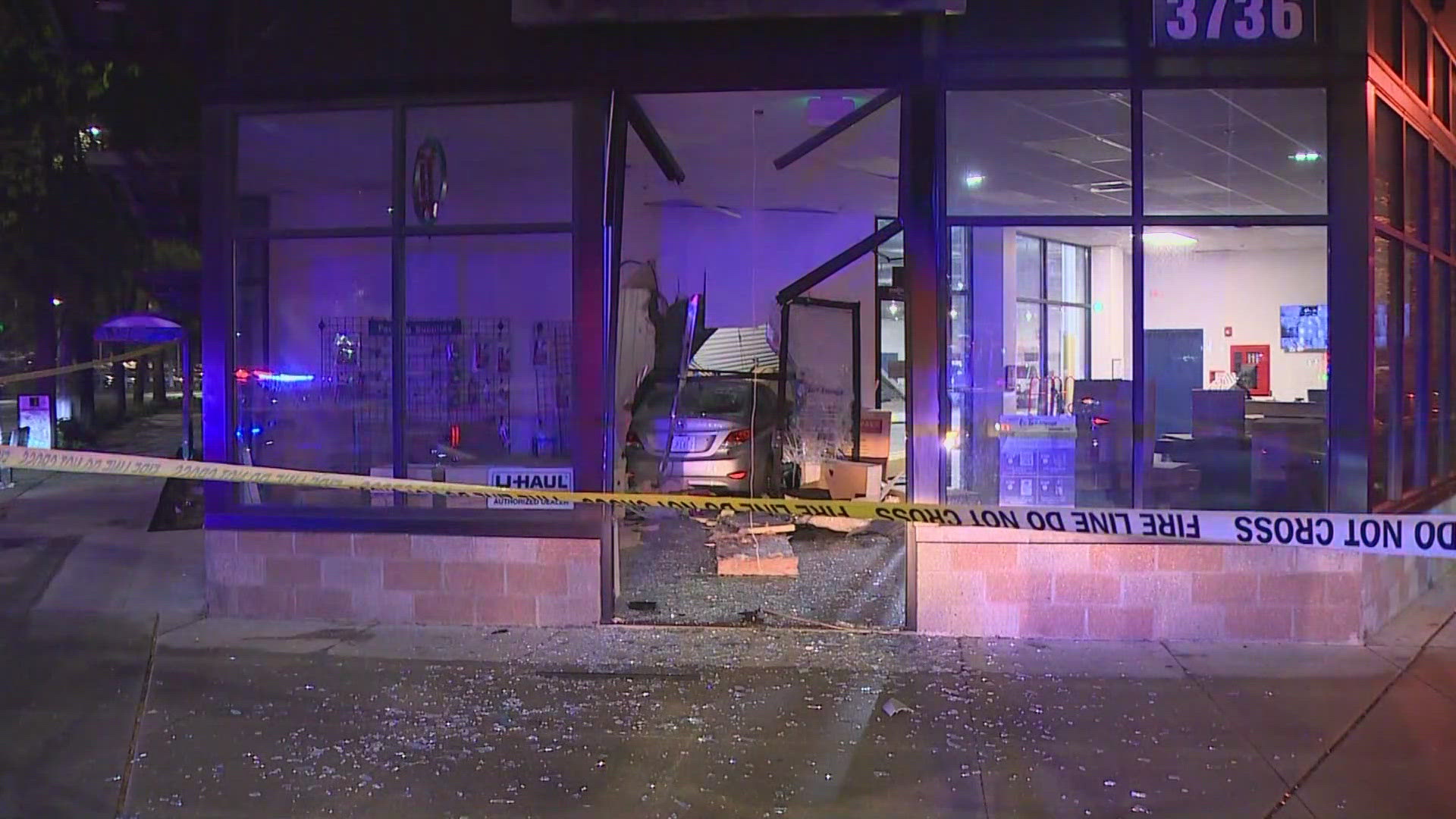 A 28-year-old driver was hospitalized after crashing into West Coast Self Storage near 33rd and Rainier Ave. in Seattle.