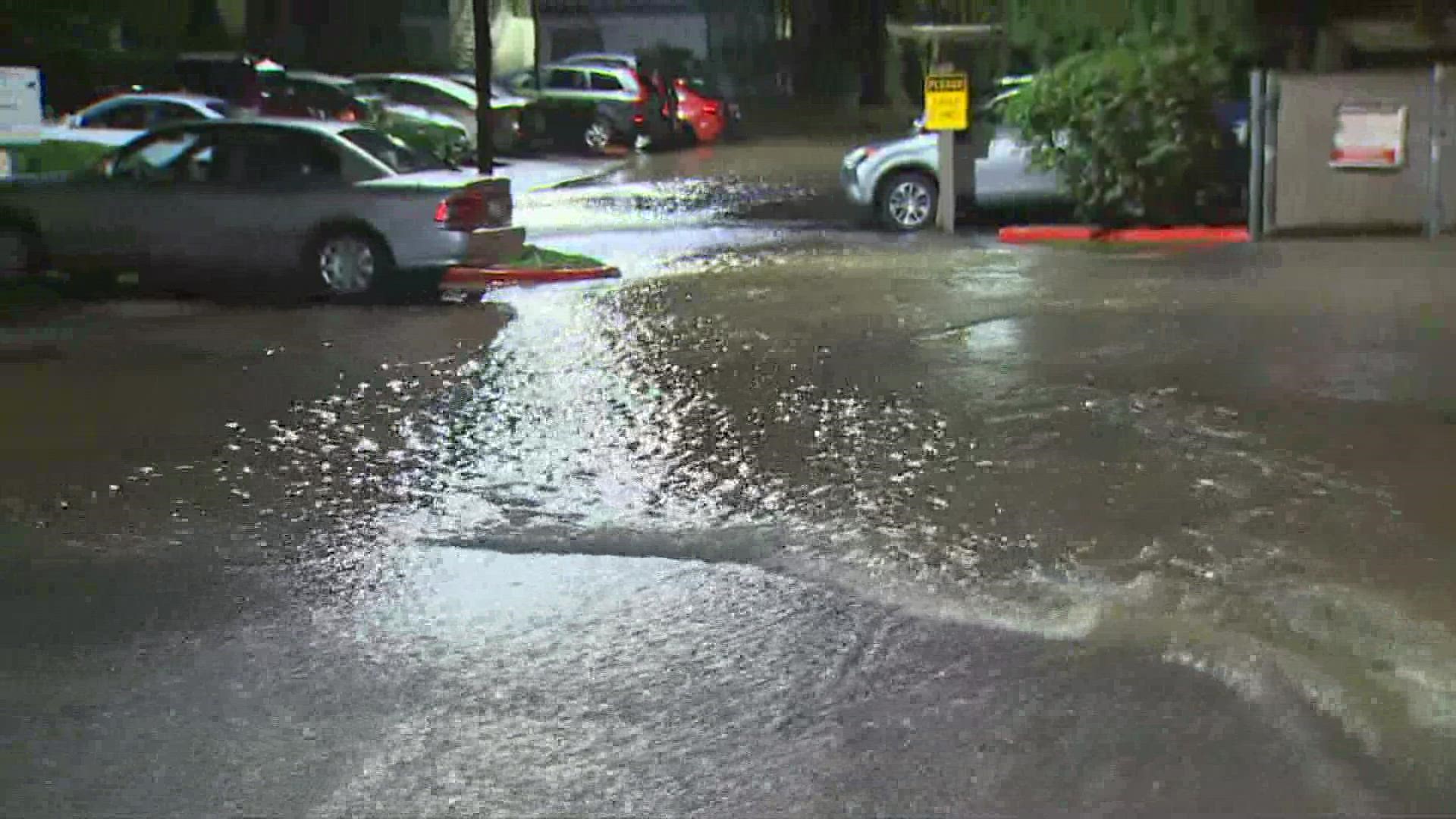 Heavy rainfall has overwhelmed Issaquah with streets and parking lots flooding overnight