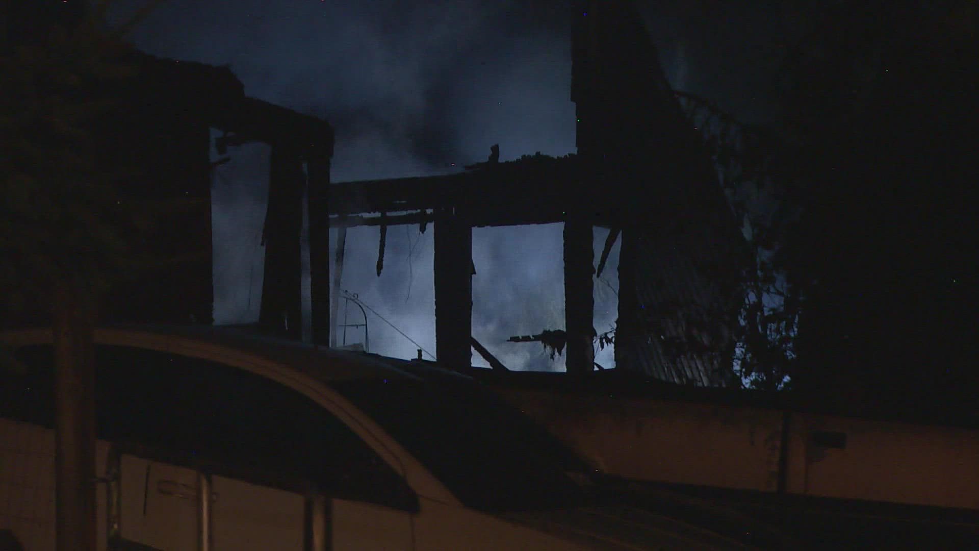 A man was injured in a 2-alarm fire that destroyed a house in Snohomish County early Thursday morning.