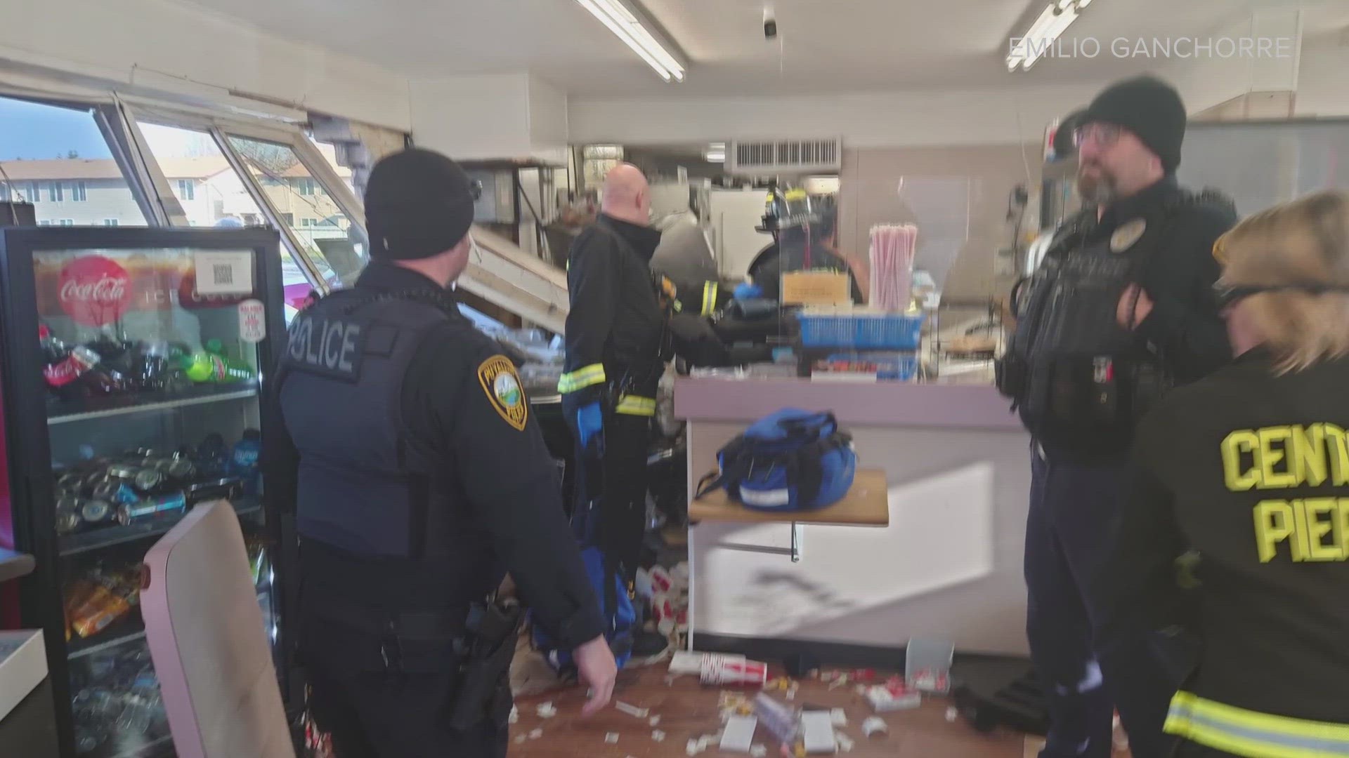 On Tuesday, shortly after 1:30 p.m., Puyallup police said a man crashed his car into the restaurant, which caused a large fryer full of oil to fall on the employee.