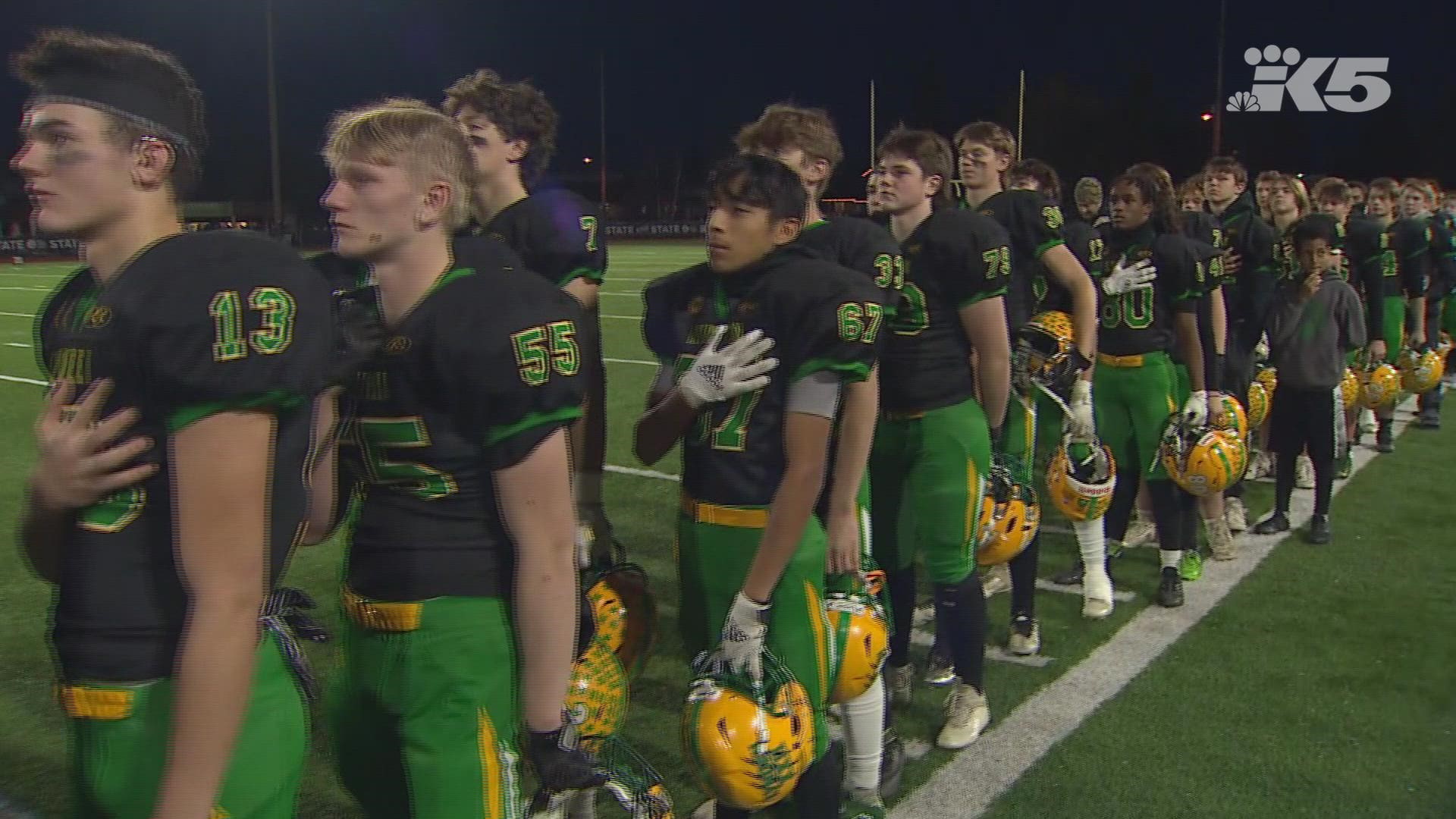 Defending 2A champion Lynden defeats North Kitsap, 31-24.  It's Lynden's 10th football title.  Coach Blake VanDalen and quarterback Brant Heppner talk about the win.