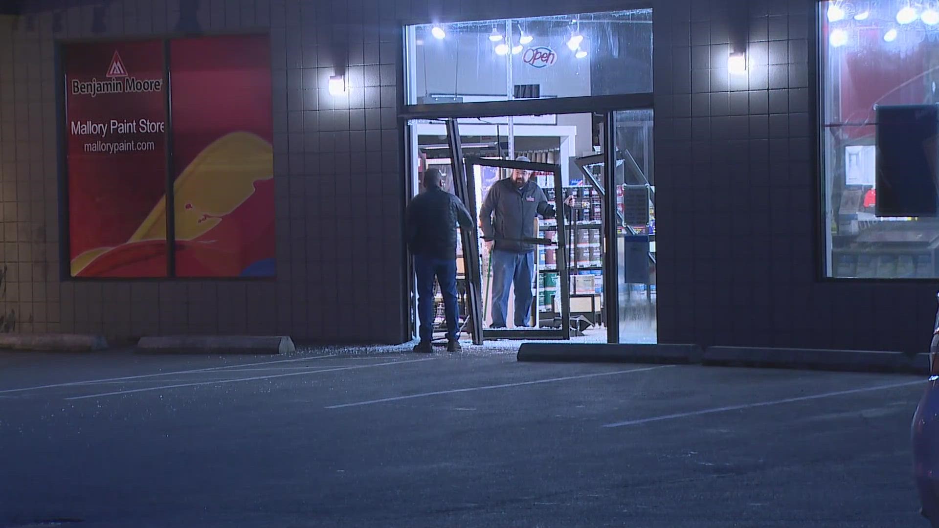 A suspect smashed into the front of the Benjamin Moore paint store in Edmonds. Nothing was stolen, but significant damage was done to the building.