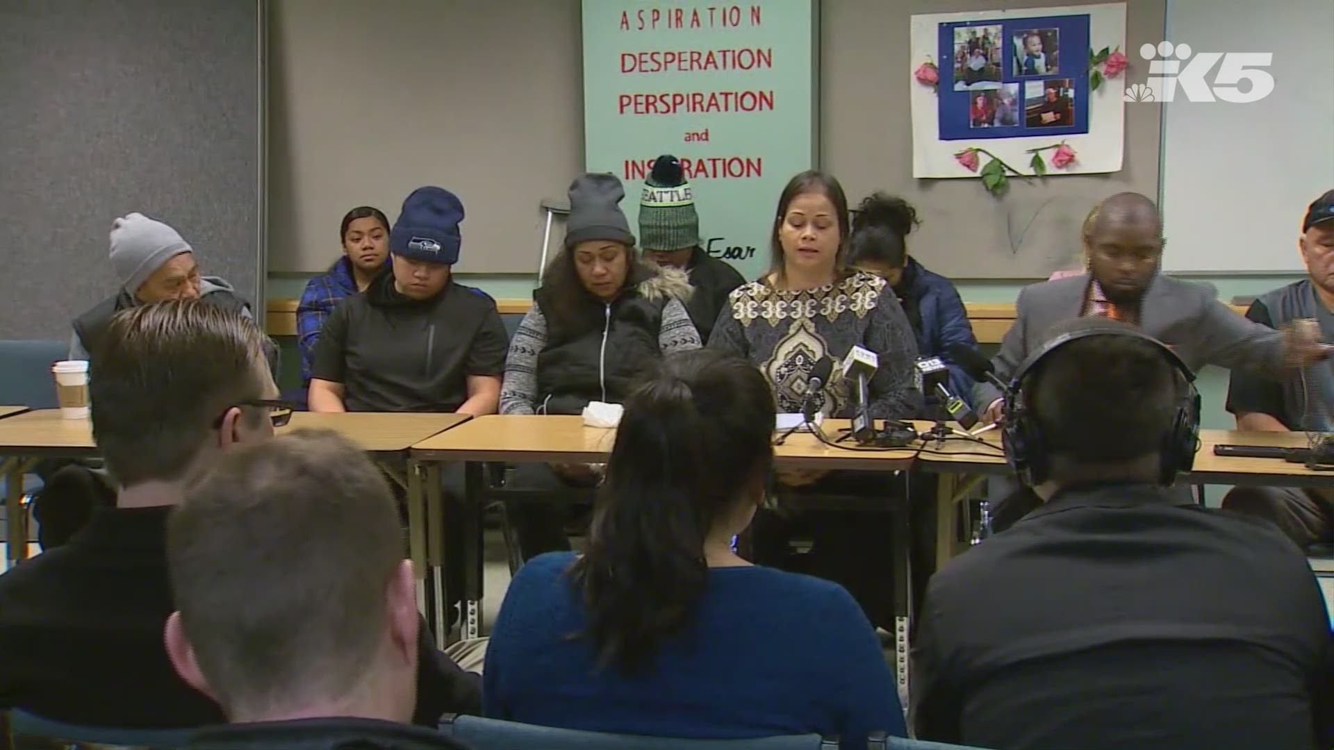 Kerina Ngauamo speaks at a press conference after her nephew Iosia Faletogo was killed in an officer-involved shooting in North Seattle on New Year's Eve