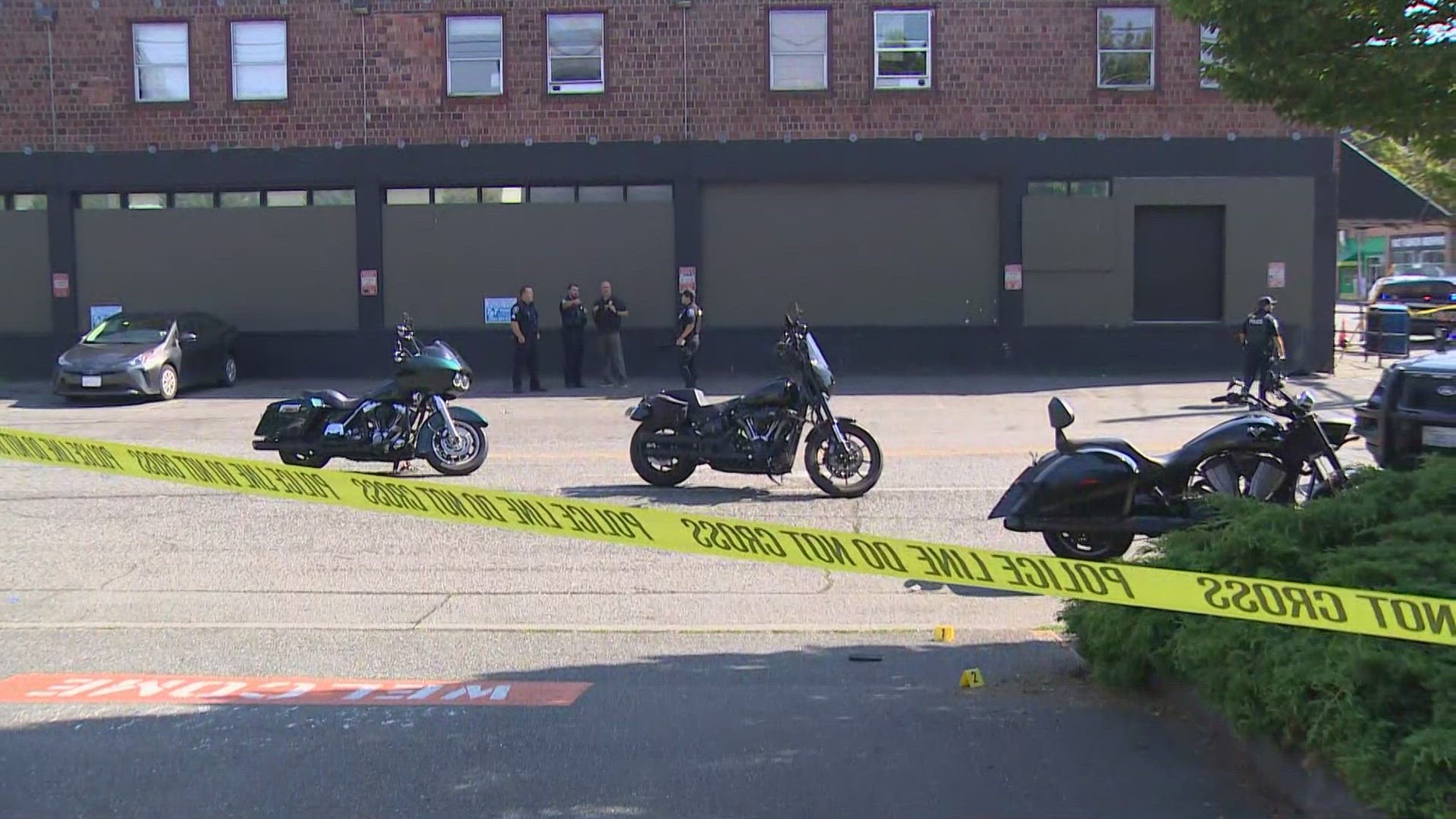Police say one person has been arrested and one person is receiving medical care after the fight between three bikers ended in a shooting.