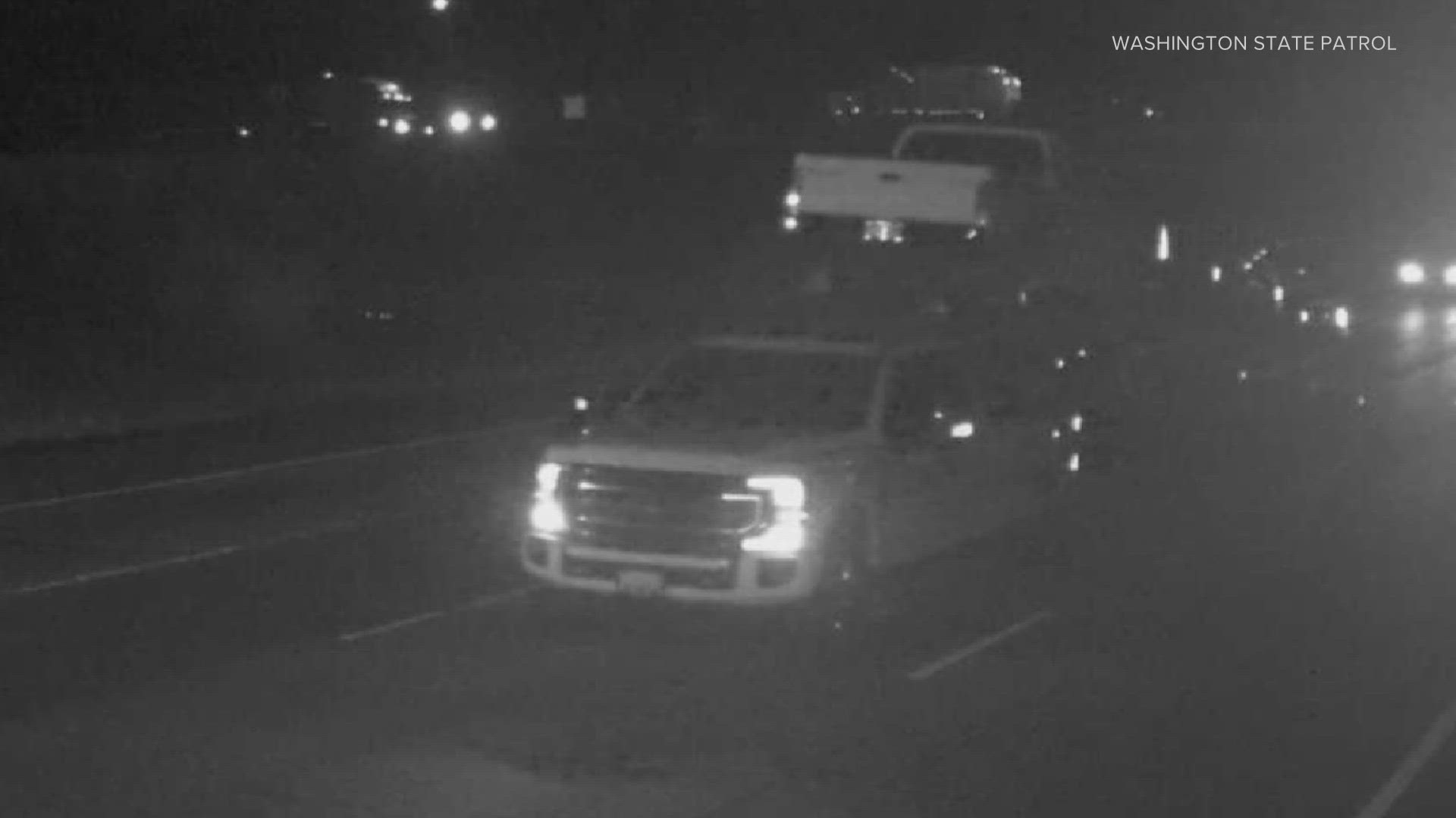 Washington state police are looking for a white heavy duty Ford pickup that may have been involved in a fatal crash involving a loose tire on I-5 in Lakewood