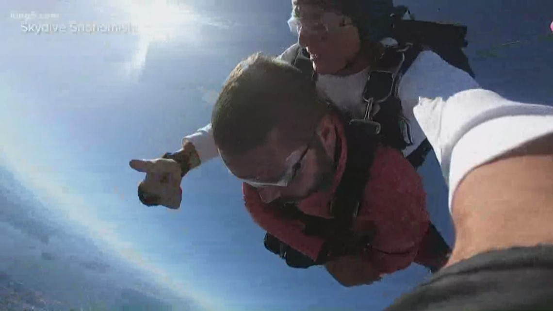 A Snohomish County man took a leap to raise awareness for those with mobility issues. Tyler Schrenk is paralyzed from the neck down, but that didn't stop him from trading in his chair for a trip to the skies. KING 5's Michael Crowe reports.