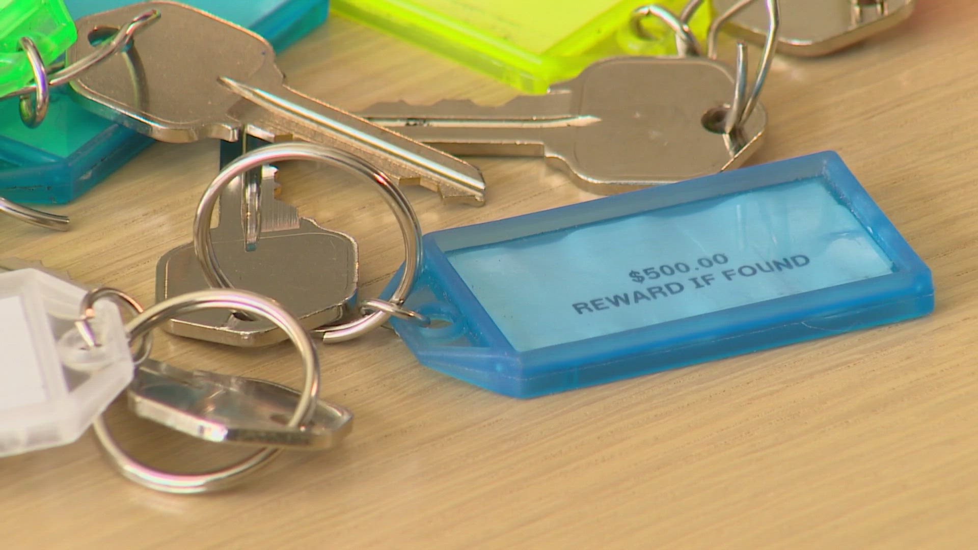 Dozens of people have found keys with Emily Bergkamp's name and address on them, promising a $500 reward if returned. But they aren't her keys, and there's no money.