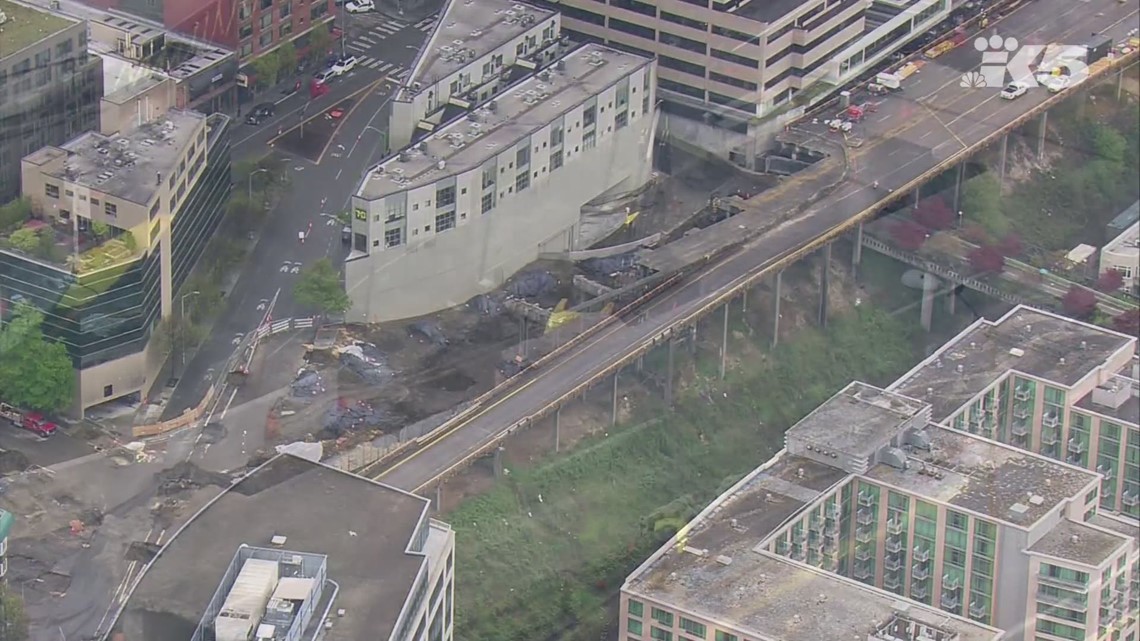 Aerials of Seattle viaduct demolition