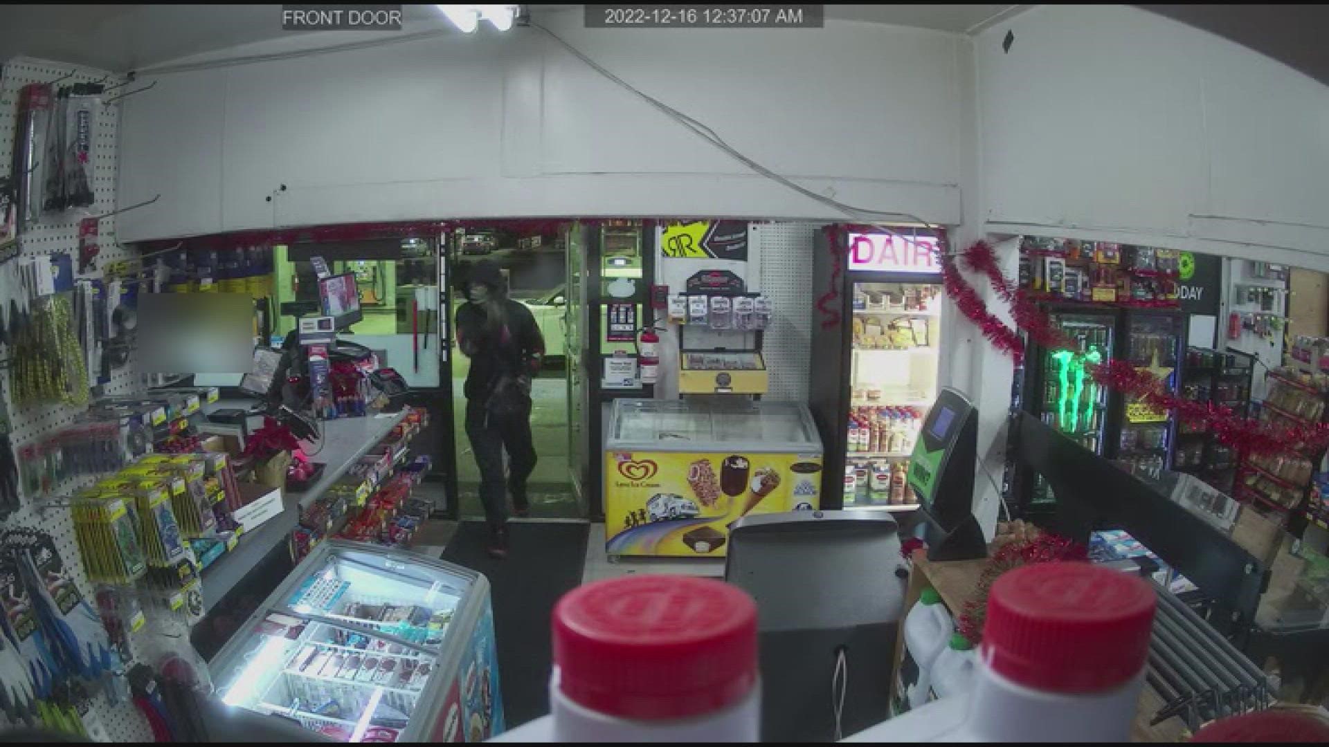 A violent armed robbery at a 76 gas station in Tukwila was caught on camera. The clerk was not physically harmed during the altercation.