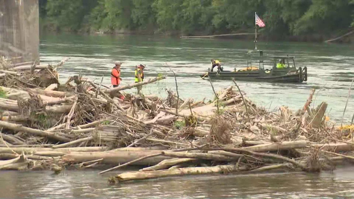 Rodeo on the river: Crews work to wrangle debris from last winter's storms