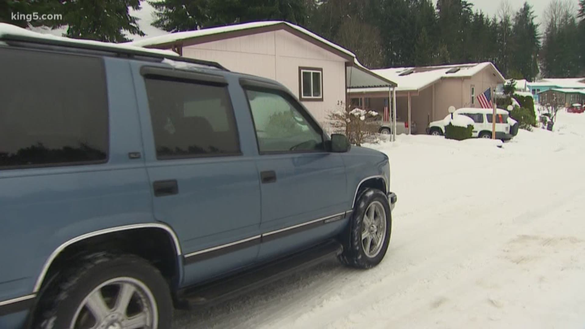 Some seniors stranded by snow in a mobile home park are asking for help. Their car ports are collapsing and some roads are still too slick to drive on. KING 5's Eric Wilkinson was live in Everett with their plea.