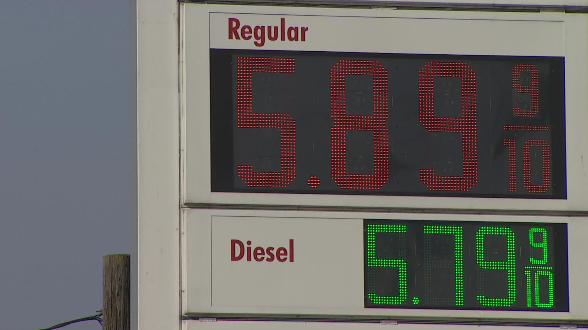AAA said gas prices in the Seattle-Bellevue area are averaging $5.50 a gallon, which is an increase of .32 cents over the past week.