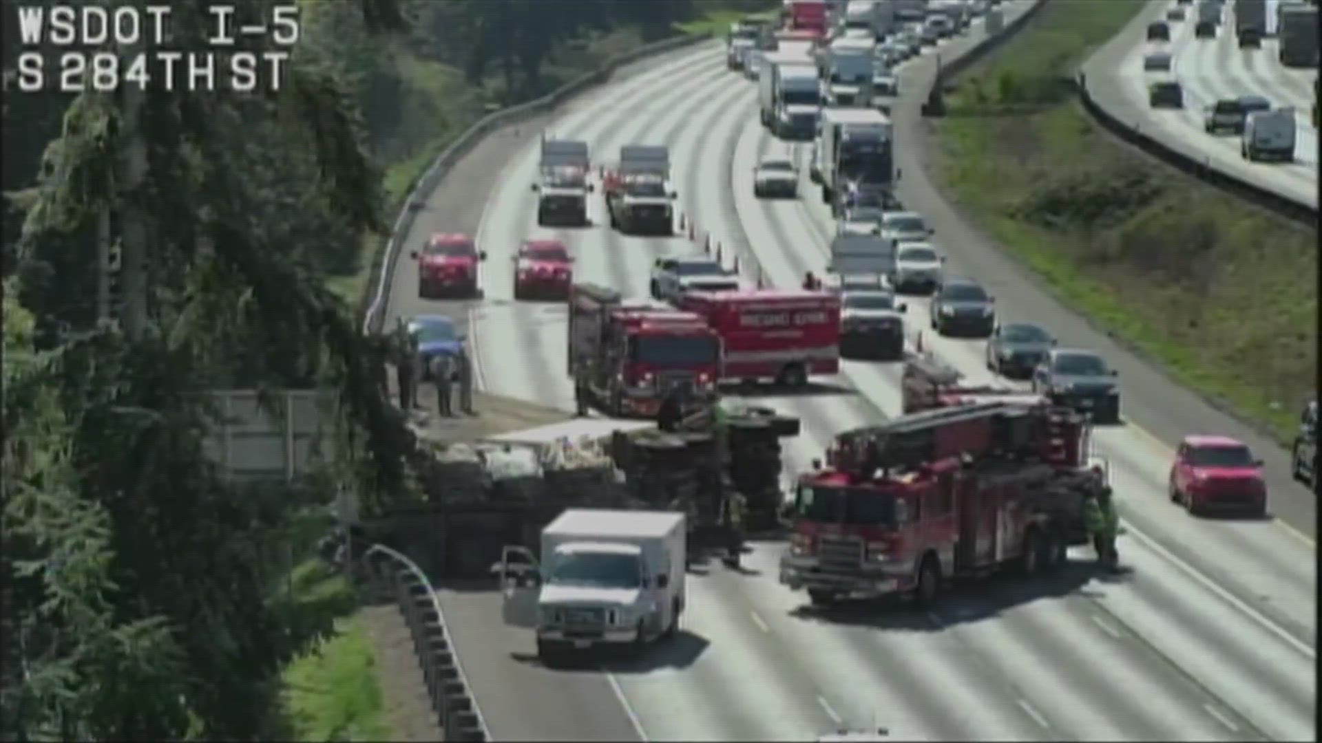 Multiple lanes of northbound Interstate 5 are blocked Wednesday after a crash in Federal Way.