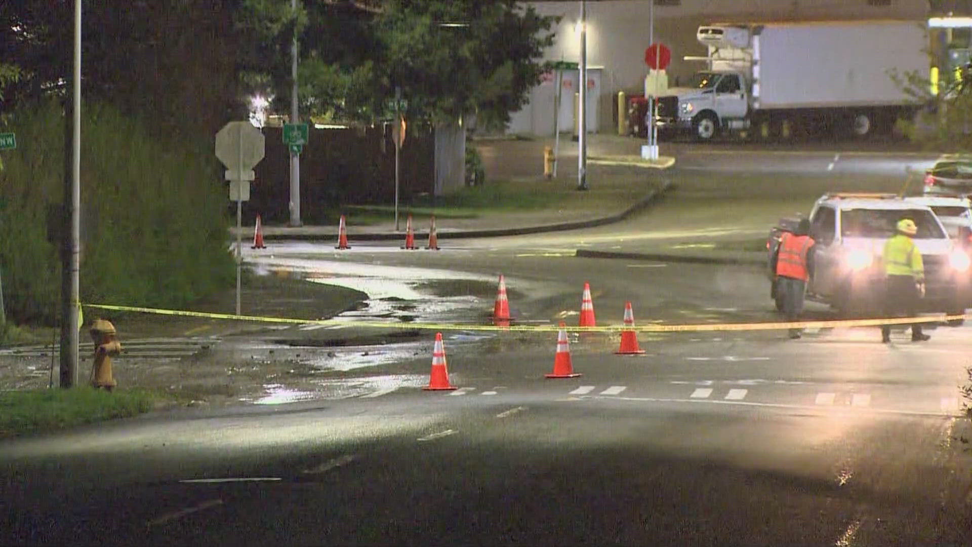 Crews are working to repair a water main break at 8th Ave. and NW 100th St. in Seattle's Crown Hill neighborhood