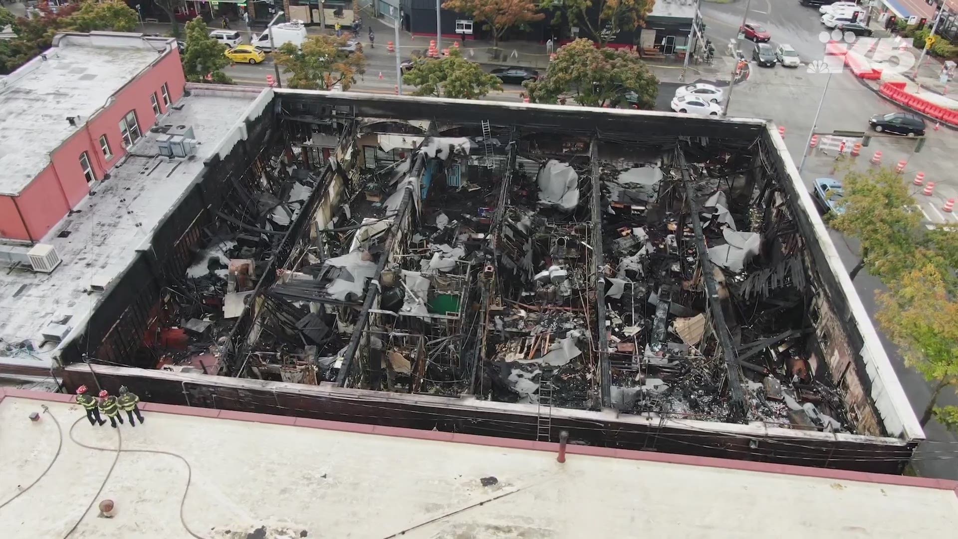 La Isla restaurant, Supercuts, Kitchen N Things and Coleman Jewelers were destroyed in a downtown Ballard fire on Oct. 7, 2019. Pho Big Bowl was damaged.